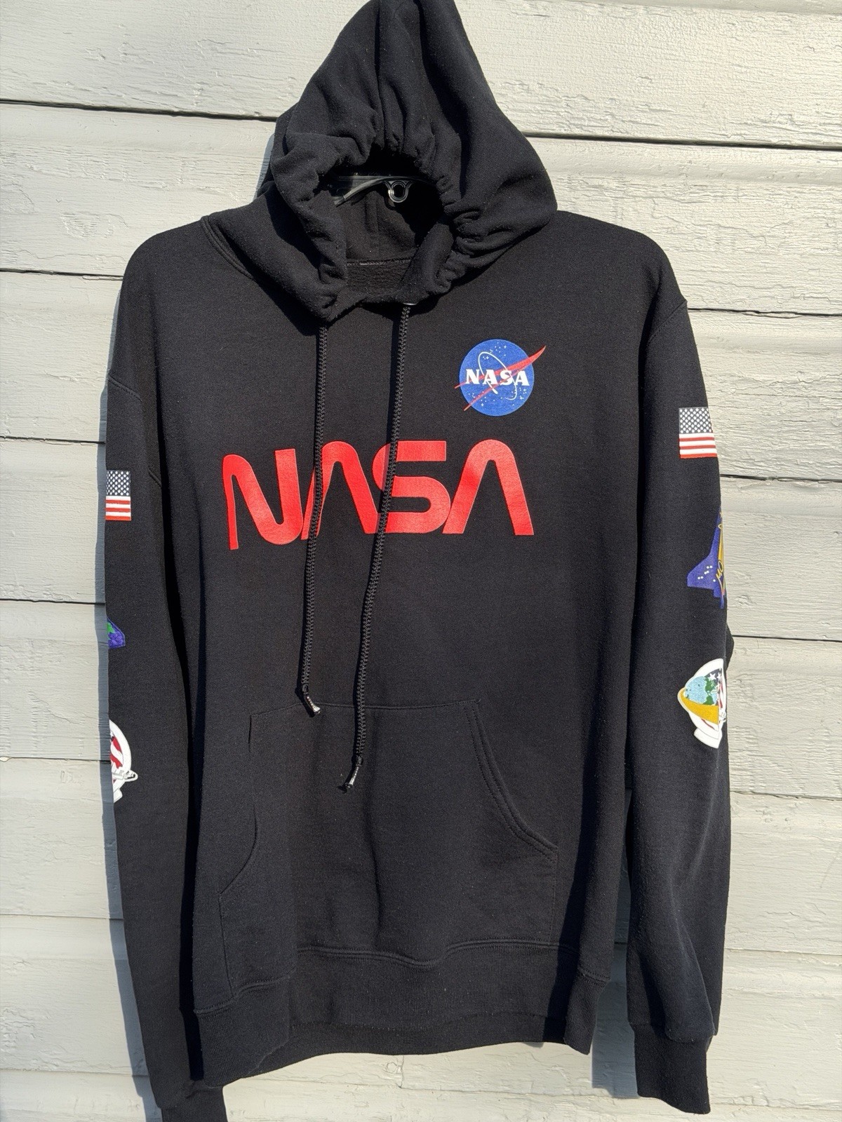 NASA Hoodie Sweatshirt Size SMALL Graphic Space Print Black by Bowery Supply