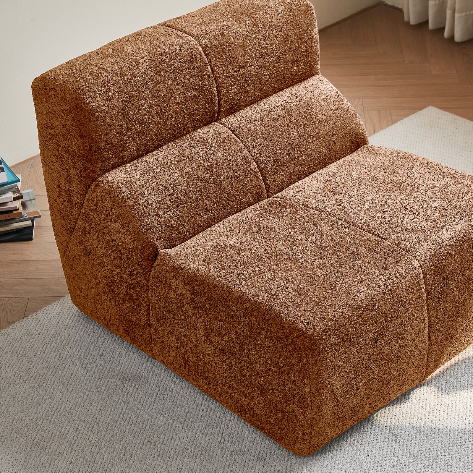Luxury Bouclé Teddy Fleece Single Sofa Chair, Ergonomic Compress Accent Chair,