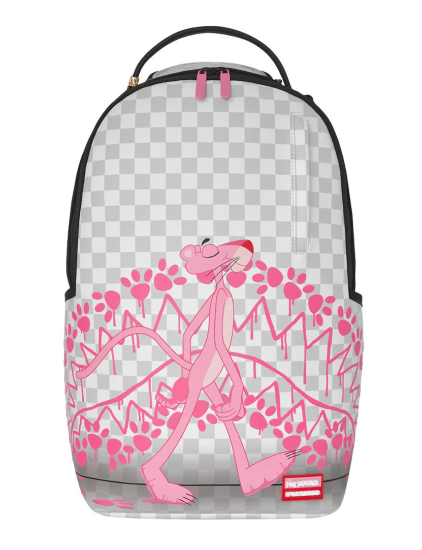 Sprayground Pink Panther Paw Prints Check Backpack🔥New Black Bookbag School Bag