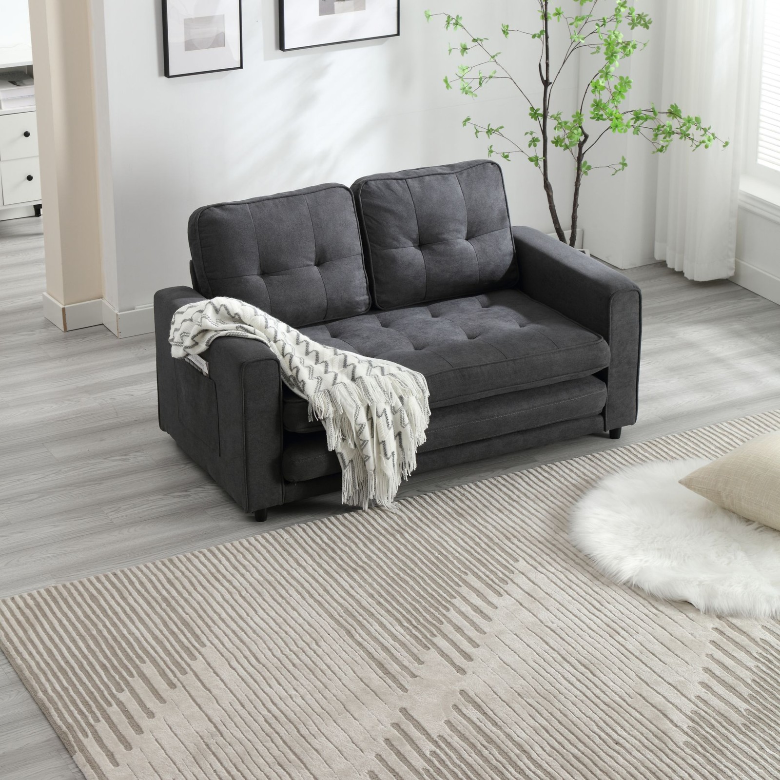 3 Fold Sofa,Convertible Futon Couch sleeper sofabed,Space saving loveseat,Pull O