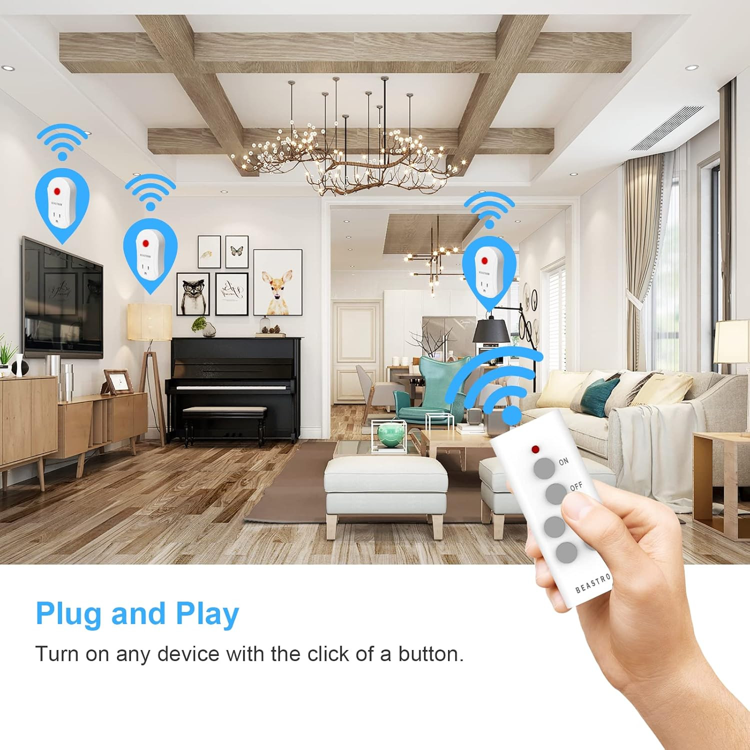 White Remote Controlled Outlet Wireless On Off Switch 100FT RF Range 1 Pack