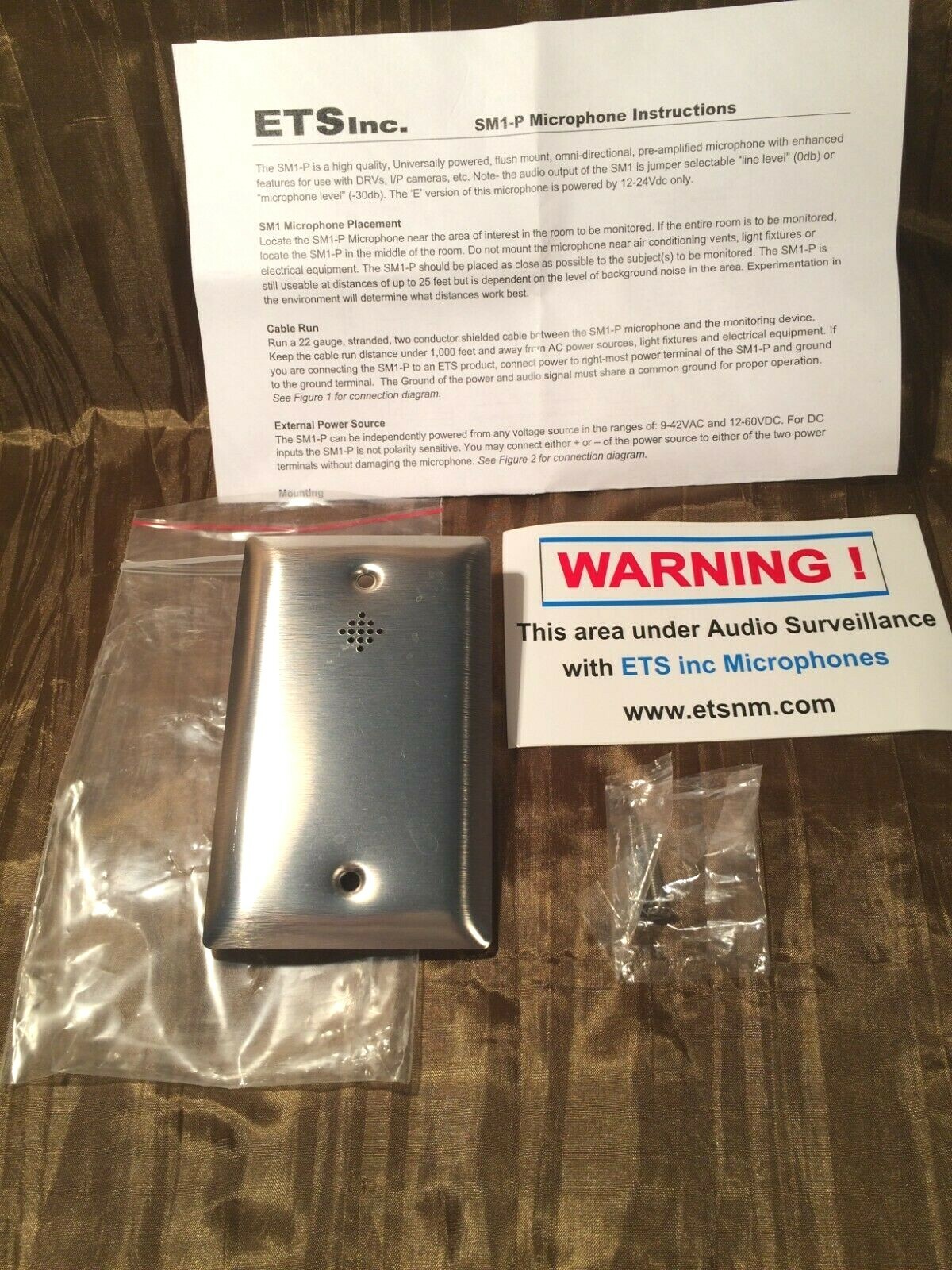 NEW ETS SM1-P SURVEILLANCE MICROPHONE STAINLESS