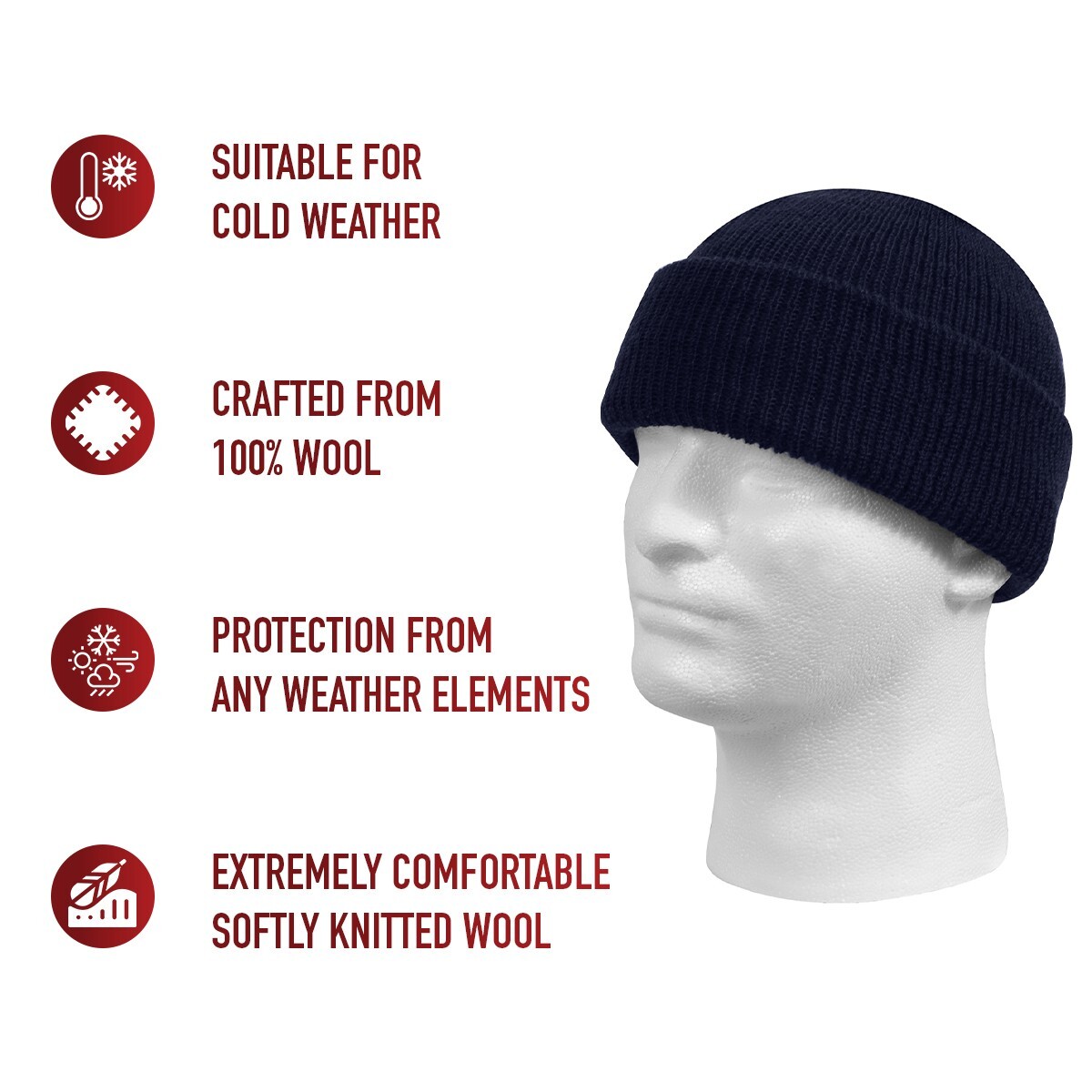 Rothco Navy Blue US Made 100% Wool Watch Cap All-Weather Protection Style Beanie