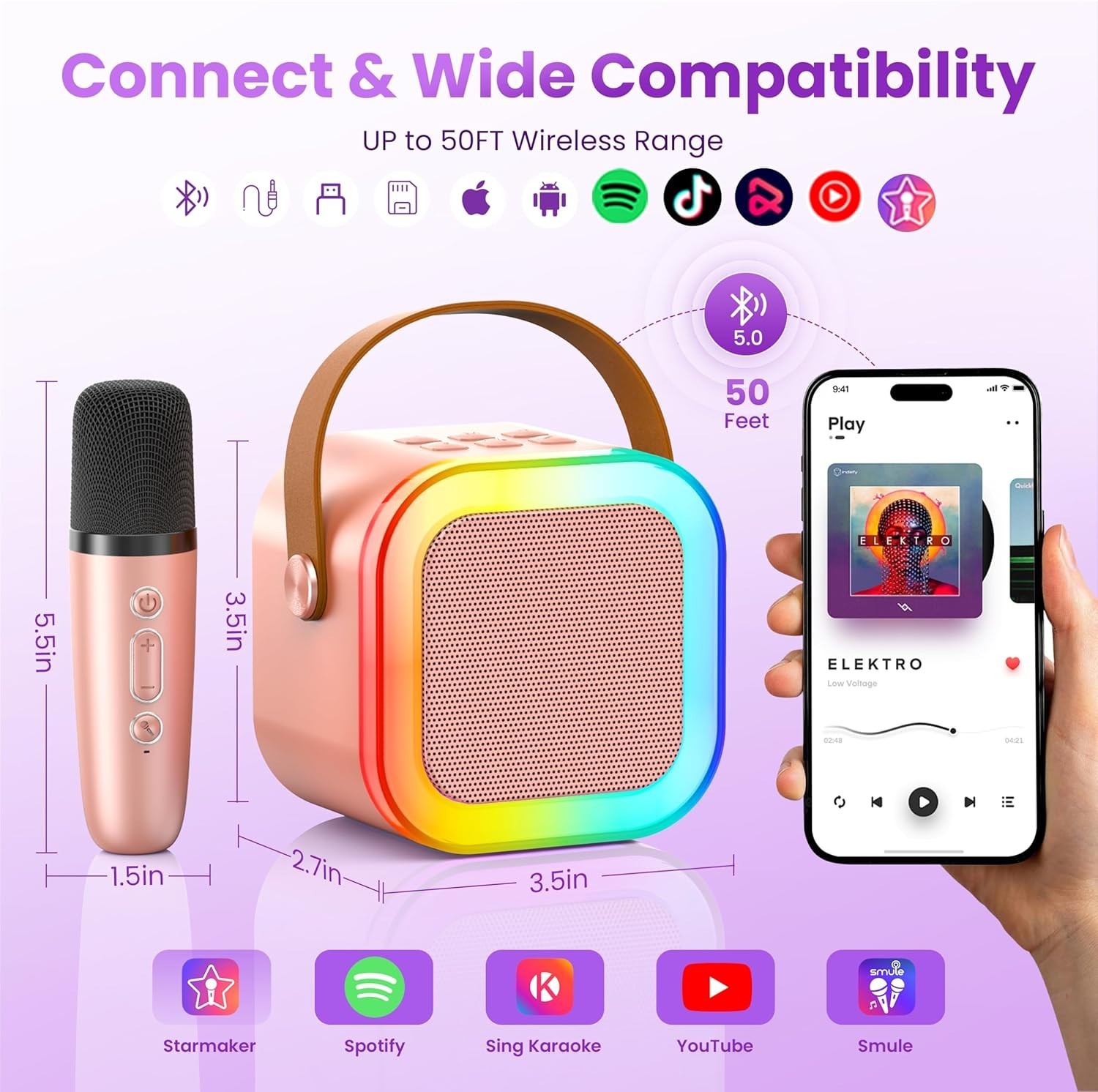 Wireless Karaoke Machine - Ideal for Parties with Bluetooth and Multiple Inputs