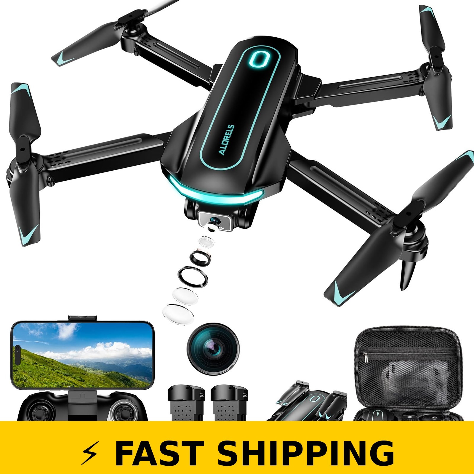 ALORELS 1080P Foldable Mini Drone with Camera, 2 Batteries