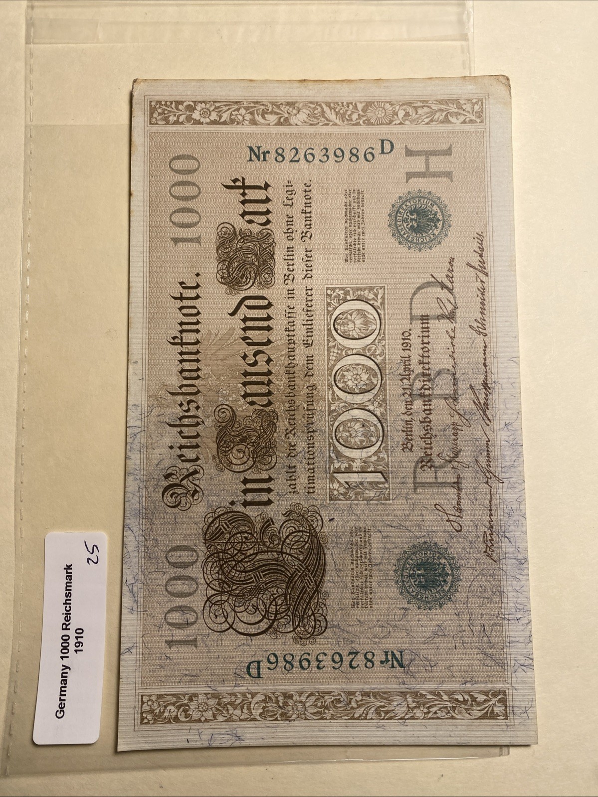 Germany 1910 1000 Marks ( Pictured Is The Note You Will Receive) Free Shipping