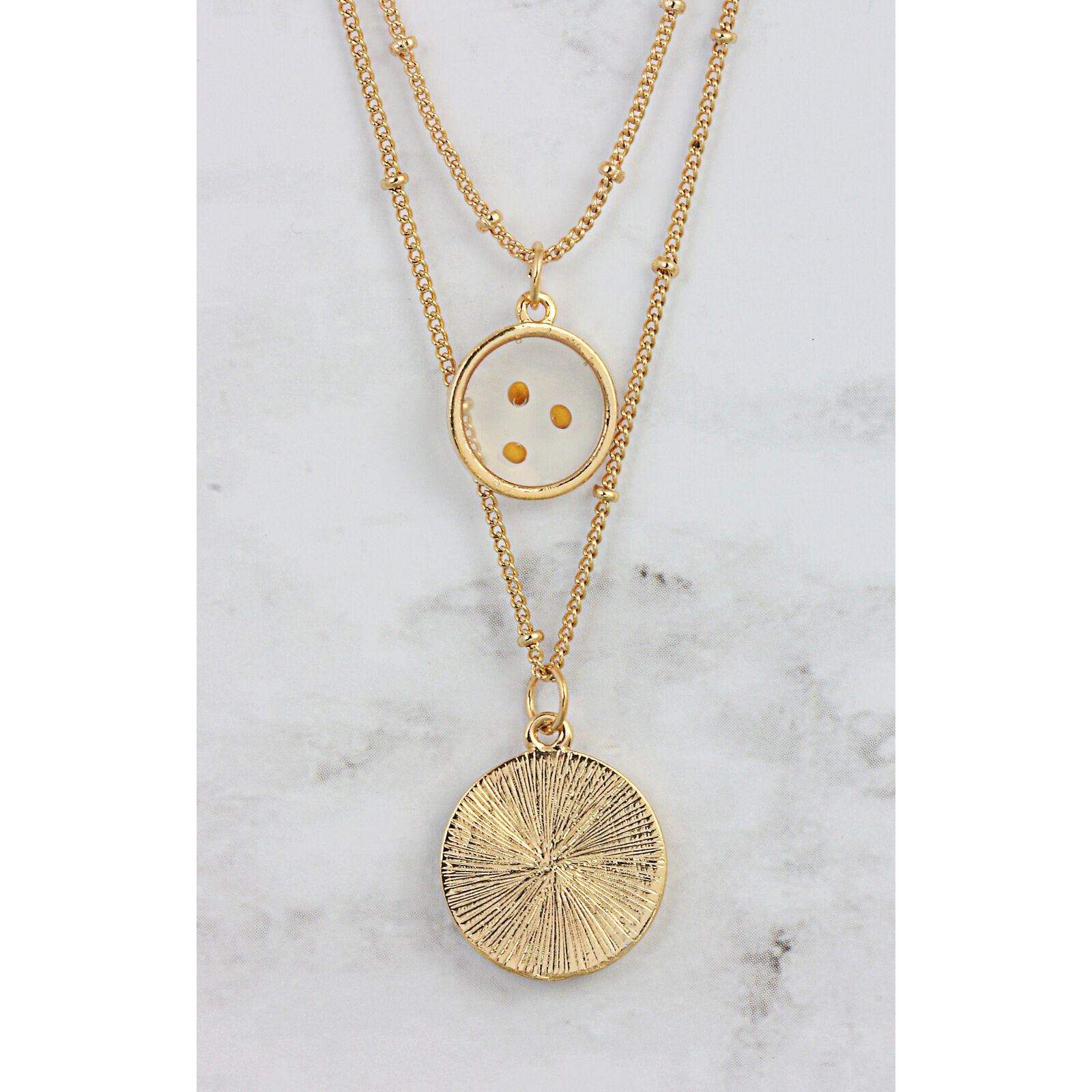 Double Chain Necklace Widow's Mite Coin Pendant - Mustard Seed Charm | Saturn
