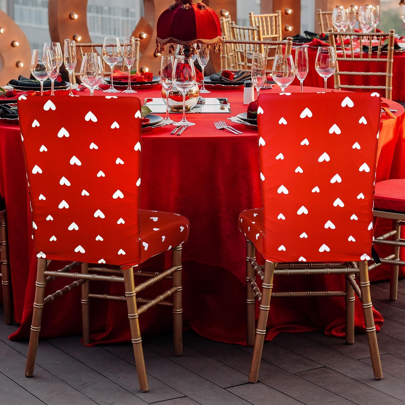 4Pcs Valentine's Day Chair Covers Sweet Love Heart Dining Chair Slipcovers Red