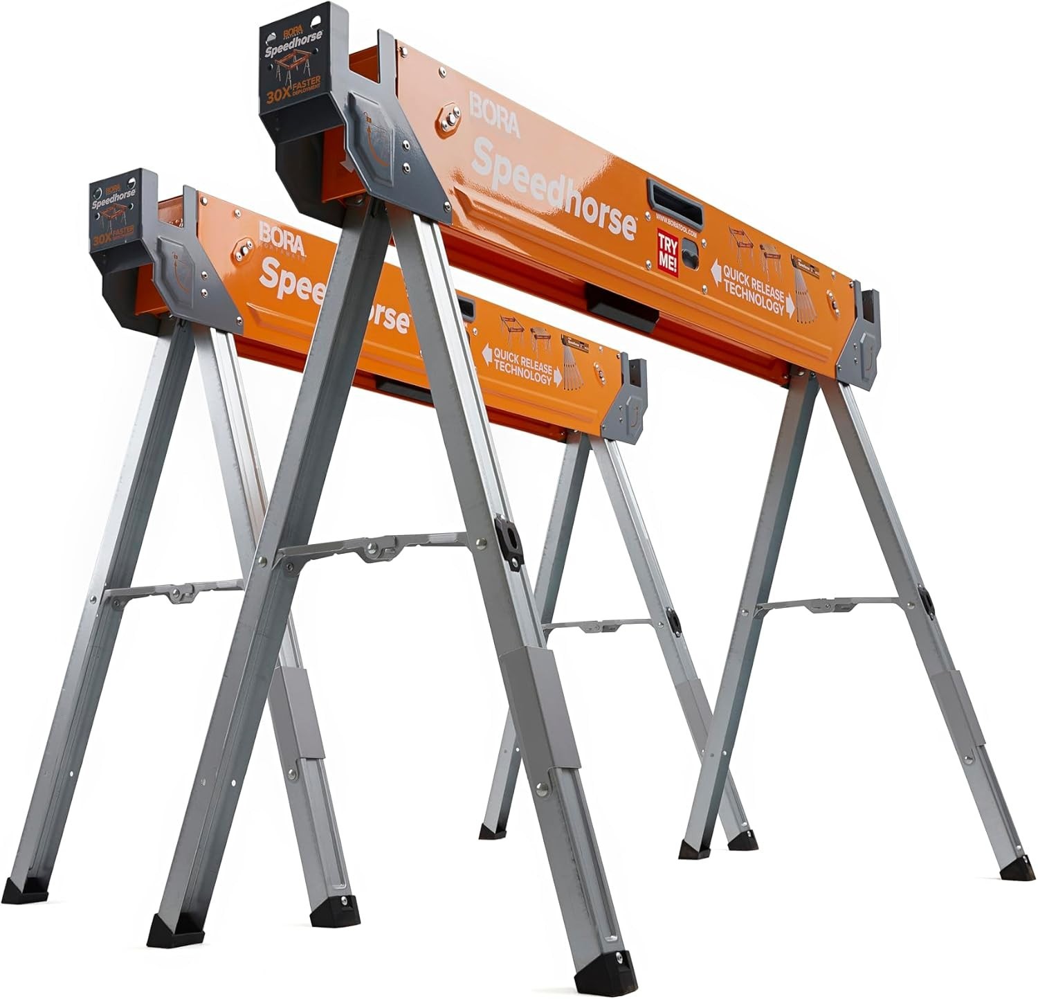 Portamate Speedhorse Sawhorse Pair– Two Pack, Table Stand with Folding Legs, Met