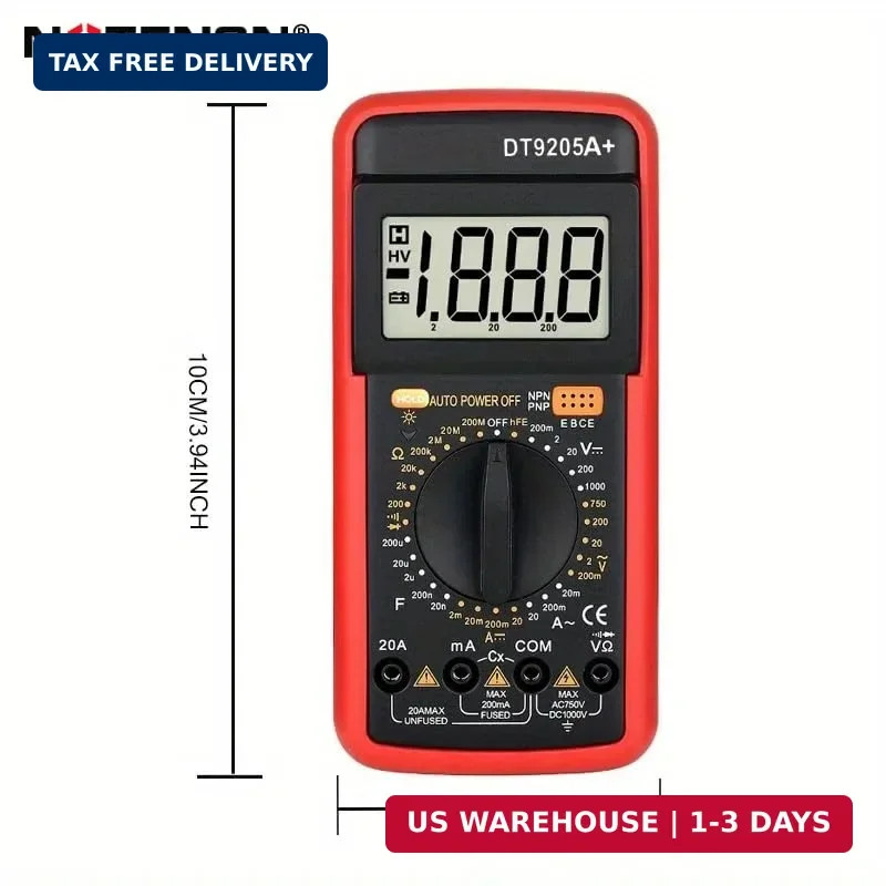 DT9205A+ Digital Multimeter, 1000V True RMS Auto-Ranging Voltmeter, Professional