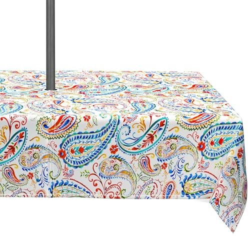 Outdoor Tablecloth with Umbrella Hole and 84" x 60" (Rectangular) Paisley Multi