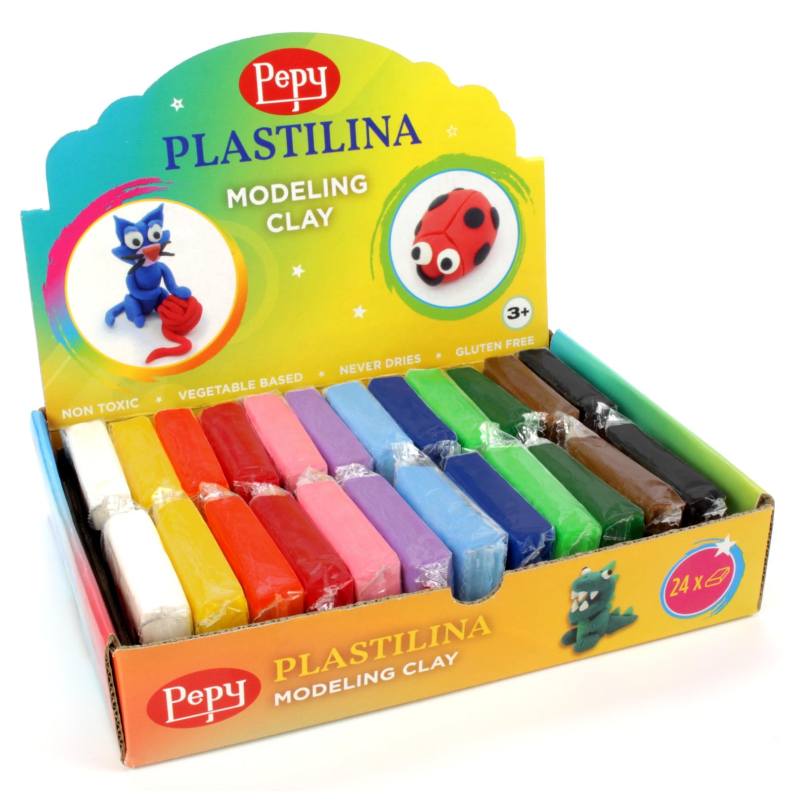 Pepy Plastilina Reusable and Non-Drying Modeling Clay Gift Set; Set of 24 Bars,