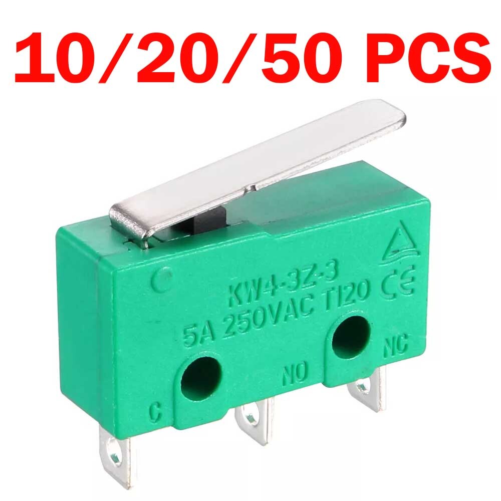 10/20/50×KW4-3Z-3 Micro Switch SPDT NO NC 3 Terminals Short Straight Lever Green