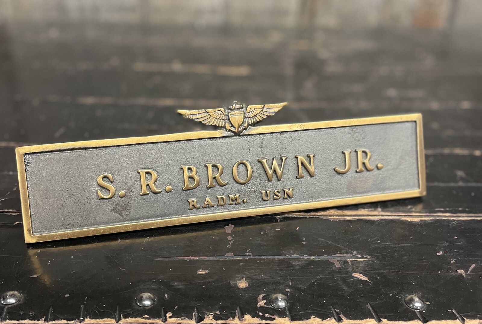 WOW 1940s WWII Era S. R. Brown Jr. RADM USN Rear Admiral Navy BRASS Plaque Sign