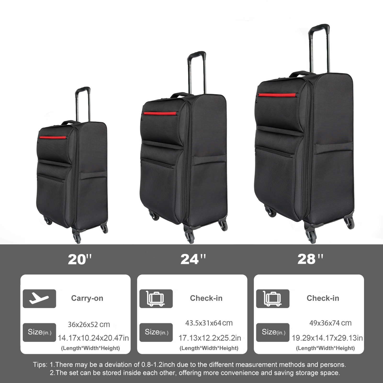 ❄️FREE SHIPPING!❄️3 Suitcases/Luggage Expands Black +360 Silent Wheels Handle!