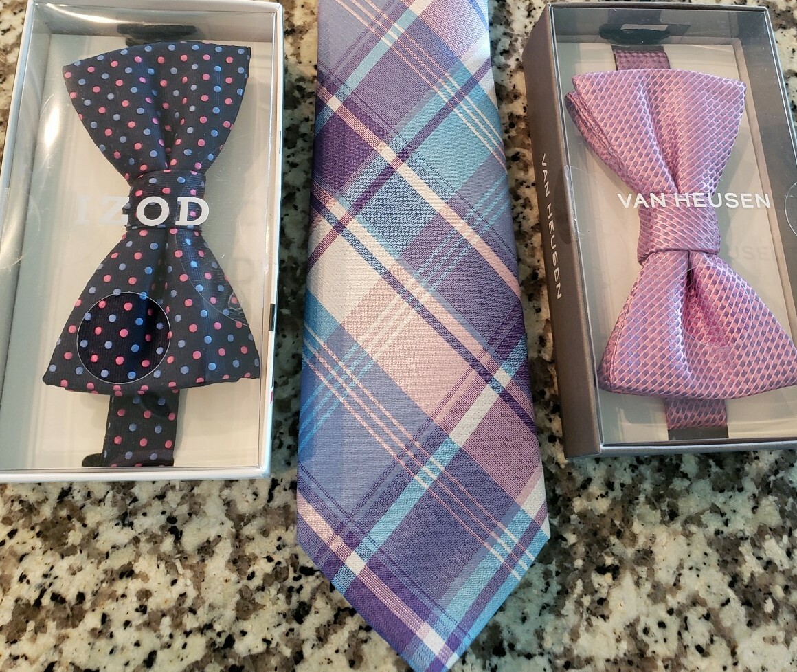 2 Bow Ties - 1 Tie with Pocket Square - IZOD, Champs, Van Heusen.