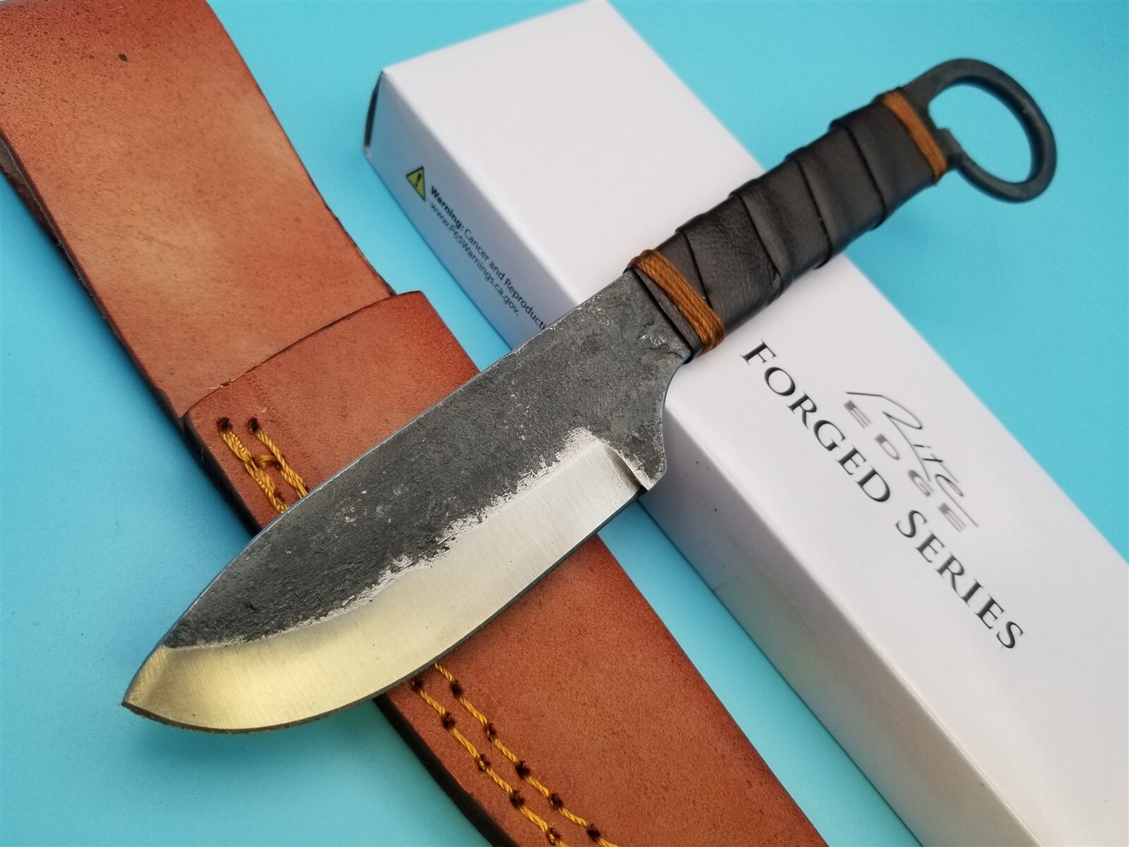 Fixed Blade Knife Forged Hi Carbon Steel Blade Full Tang Leather Wrapped Handle