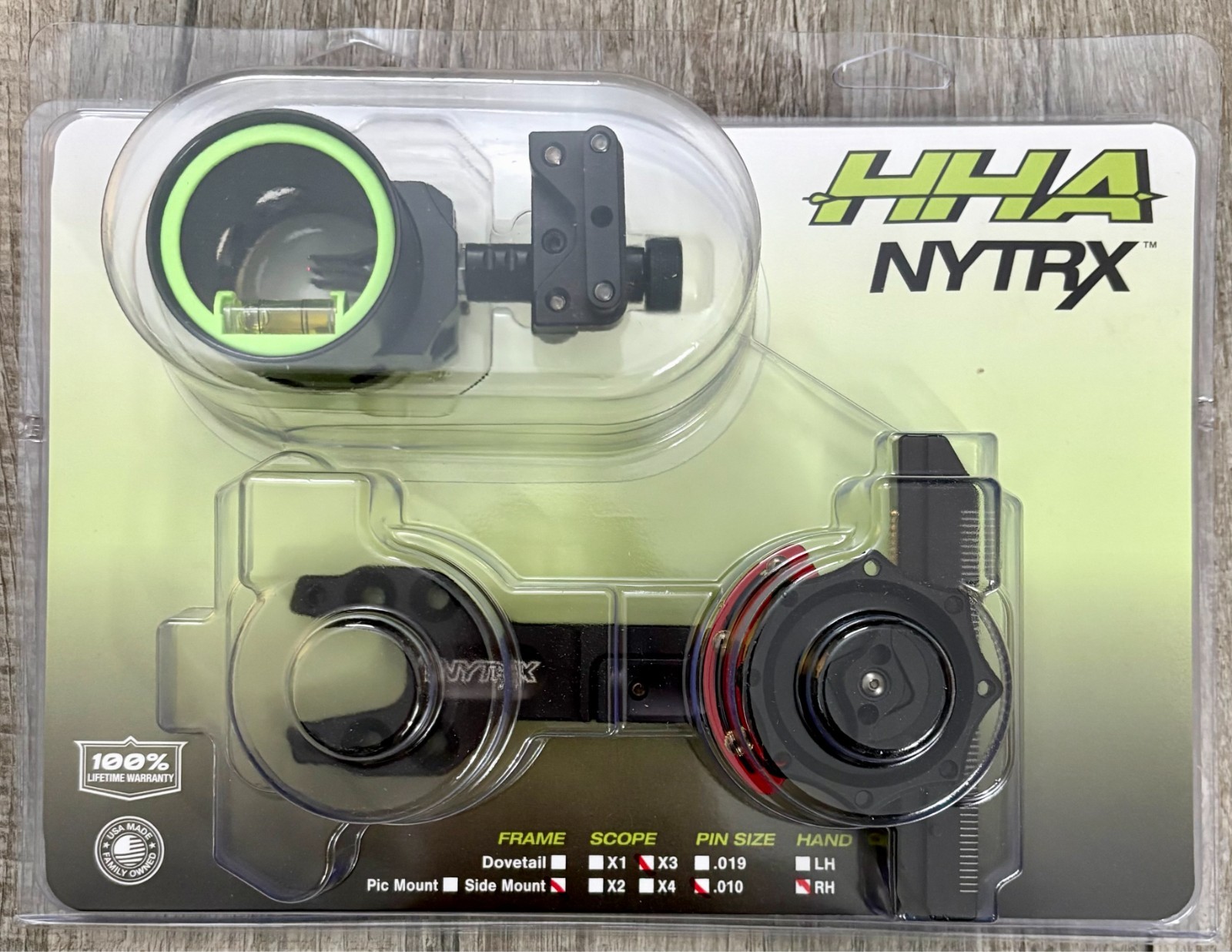 HHA NYTRX Side Mount 3 Pin .010 Green-Yellow-Green Pins RH NX-X310 New