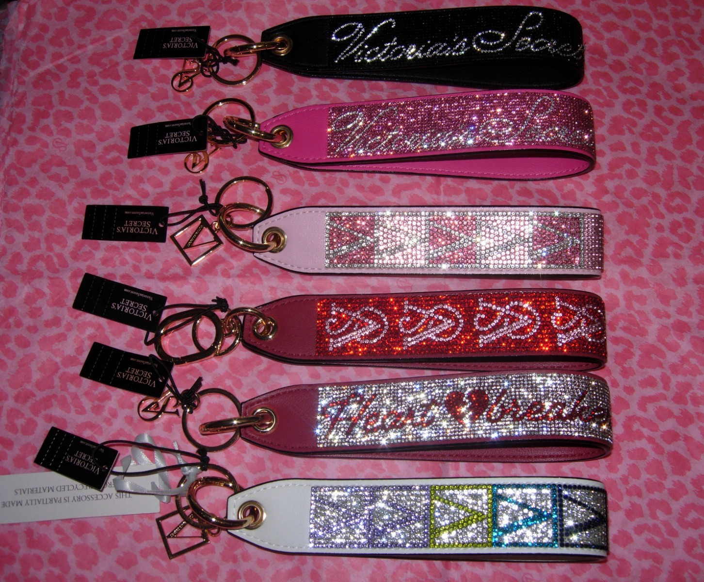 Victoria's Secret Signature Logo WRISTLET STRAP Key Chain BAG CHARM Rhinestone