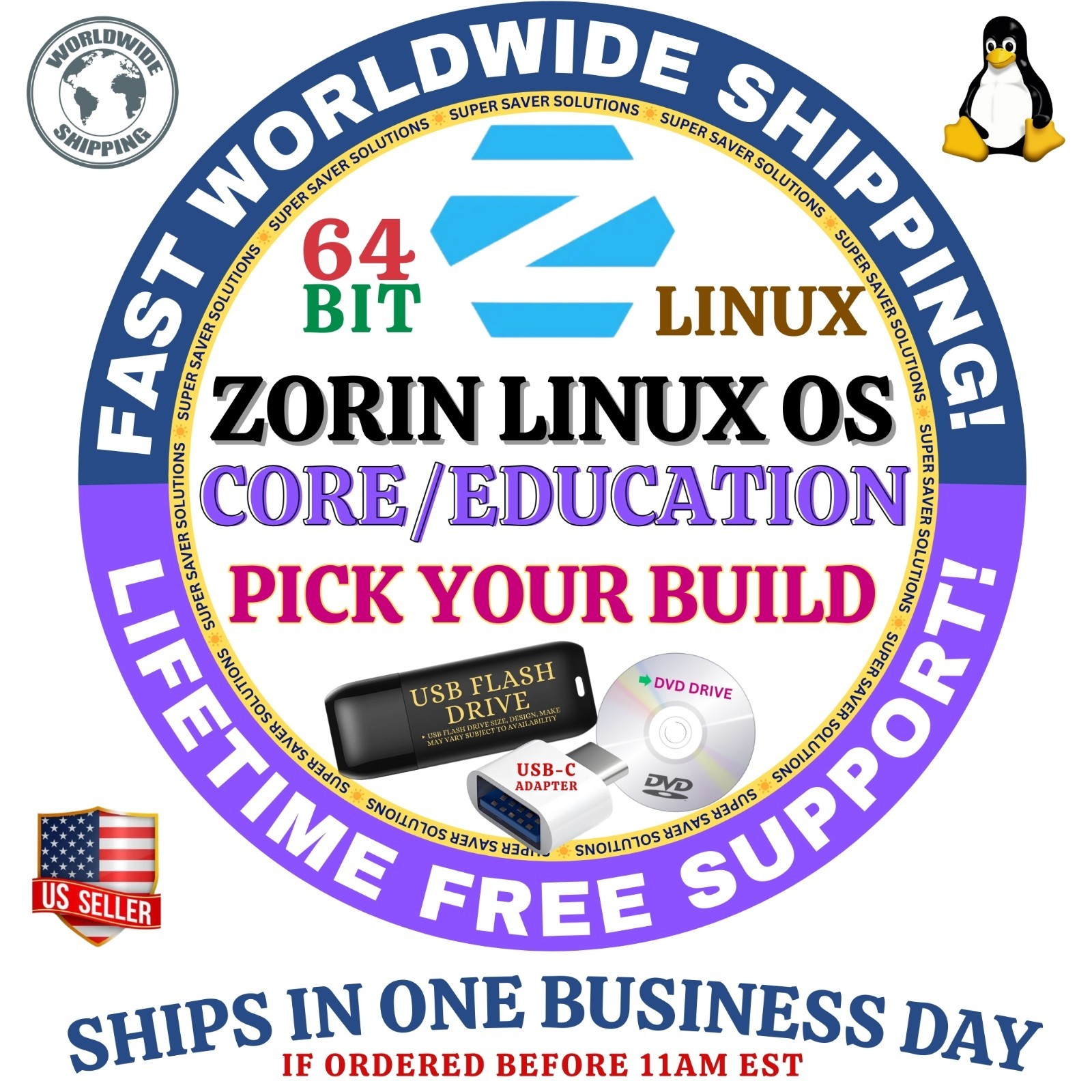 ZORIN LINUX OS LATEST, 18.1, 18, 17 CORE & EDUCATION | 64-BIT | USB / DVD COMBOS