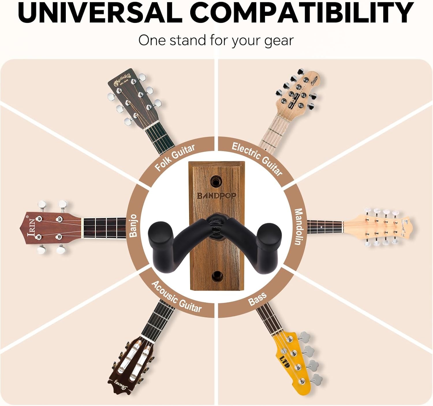 Bandpop Guitar Wall Mount - Black Walnut 1 Pack, 1pack