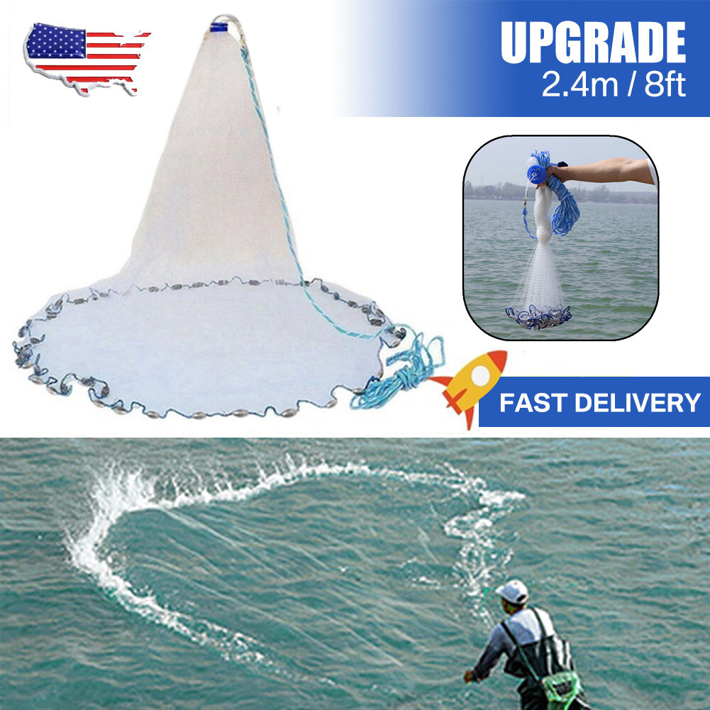8FT Fishing Cast Net Bait Easy Throw Hand Cast Strong Nylon Mesh for Trap Fish
