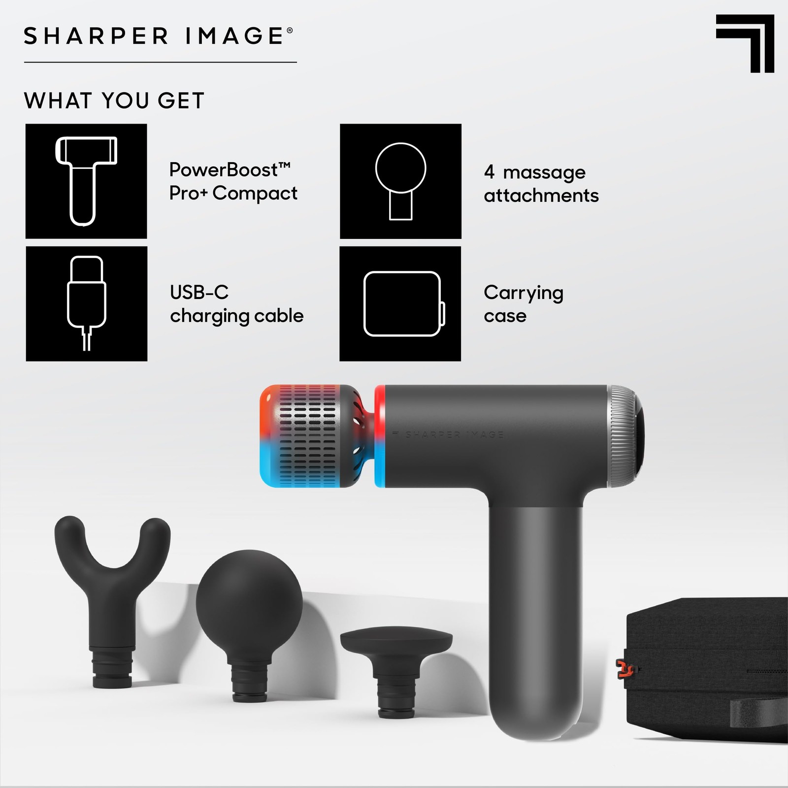 Sharper Image Powerboost Pro+ Hot & Cold Compact Deep Tissue Massage Gun - 6 S