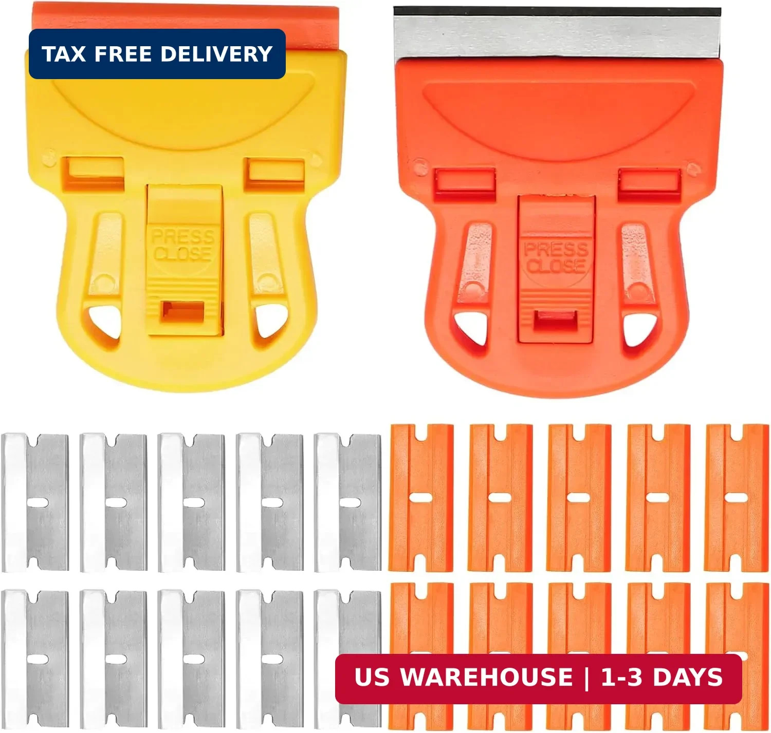 2 Sets Razor Blade Scrapers with Plastic Scraper Tool | Extra 10 Plastic Razor B
