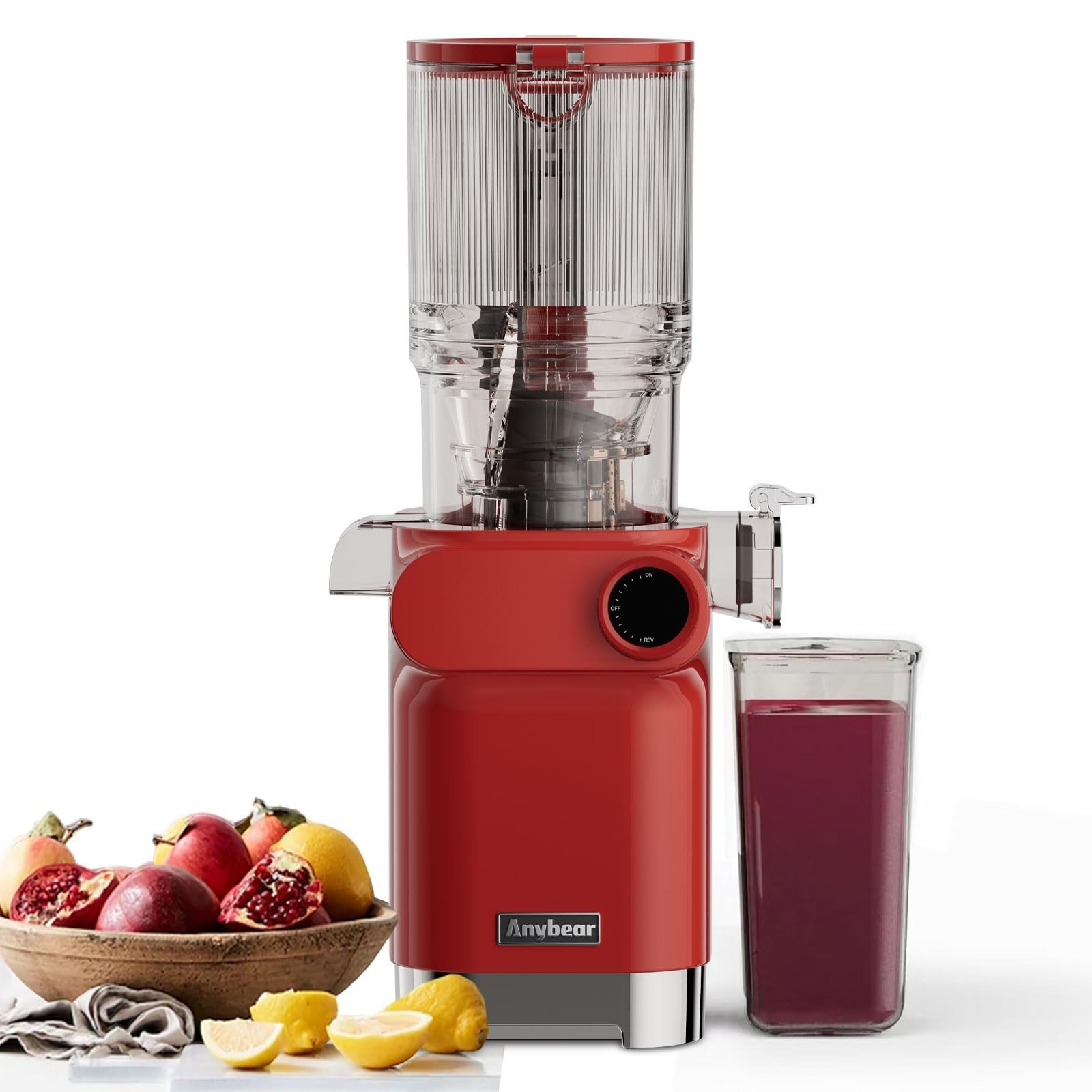 Anybear Cold Press Juicer 200W Slow Masticating 4.3in Feed Chute Red