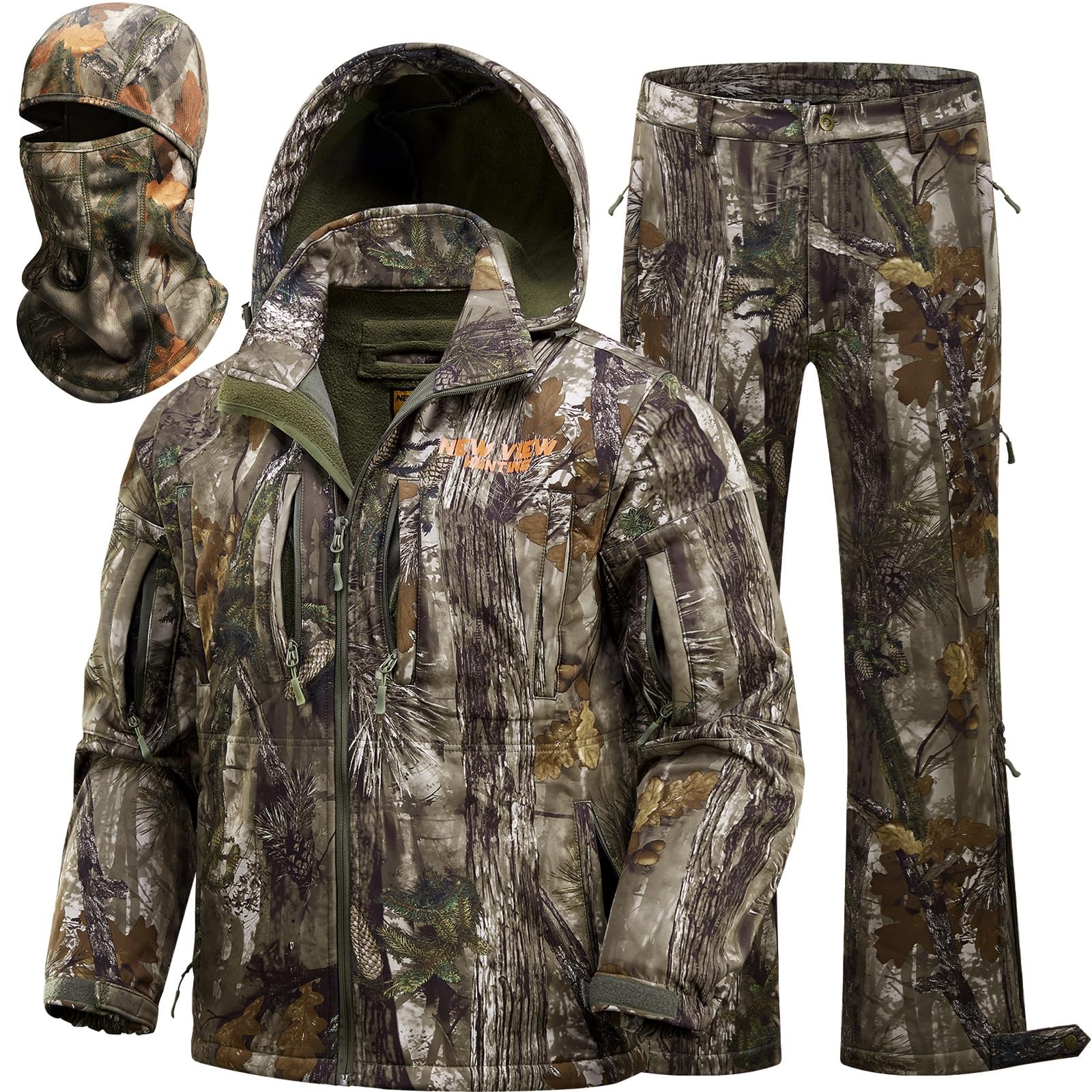 NEW VIEW Camo Hunting Clothes for Men, Quiet Warm Fleece Lining, Cold Weather De