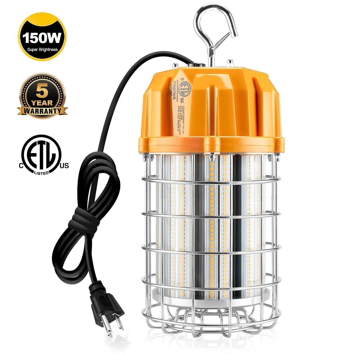 150 Watt LED Temporary Lights Plug-n-Play 5000K Hanging Construction Lightings
