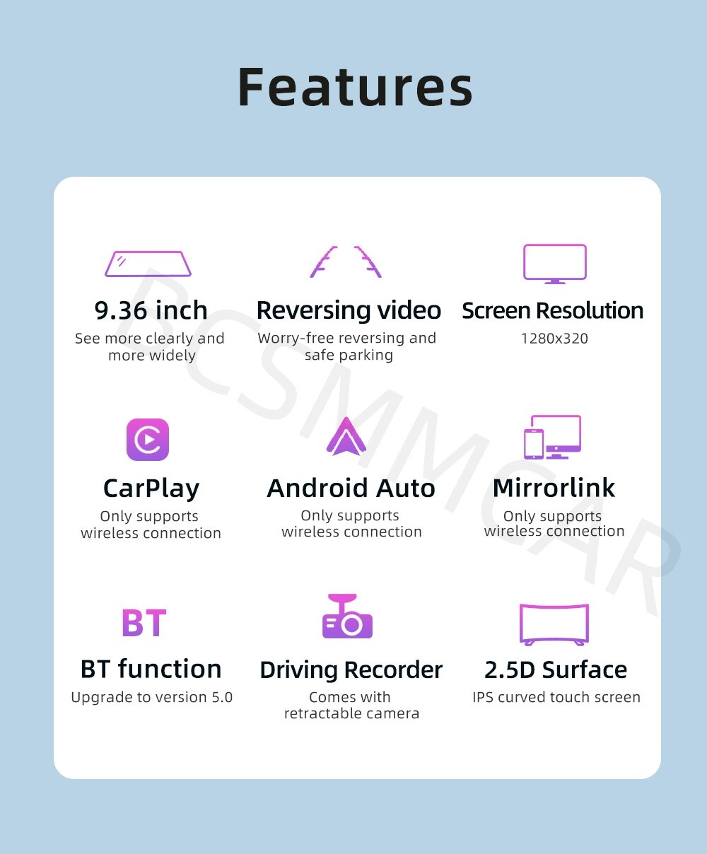 2.5D Rearview Mirror Driving Recorder Touch Screen For Apple CarPlay Bluetooth