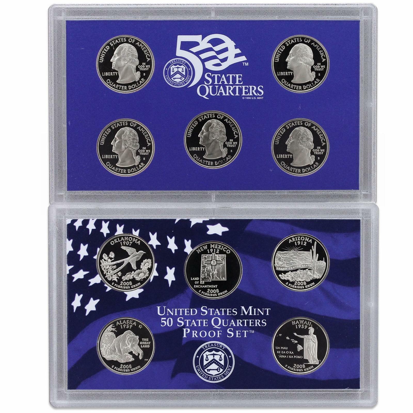 2008 S Proof Set Original Box & COA 14 Coins CN-Clad