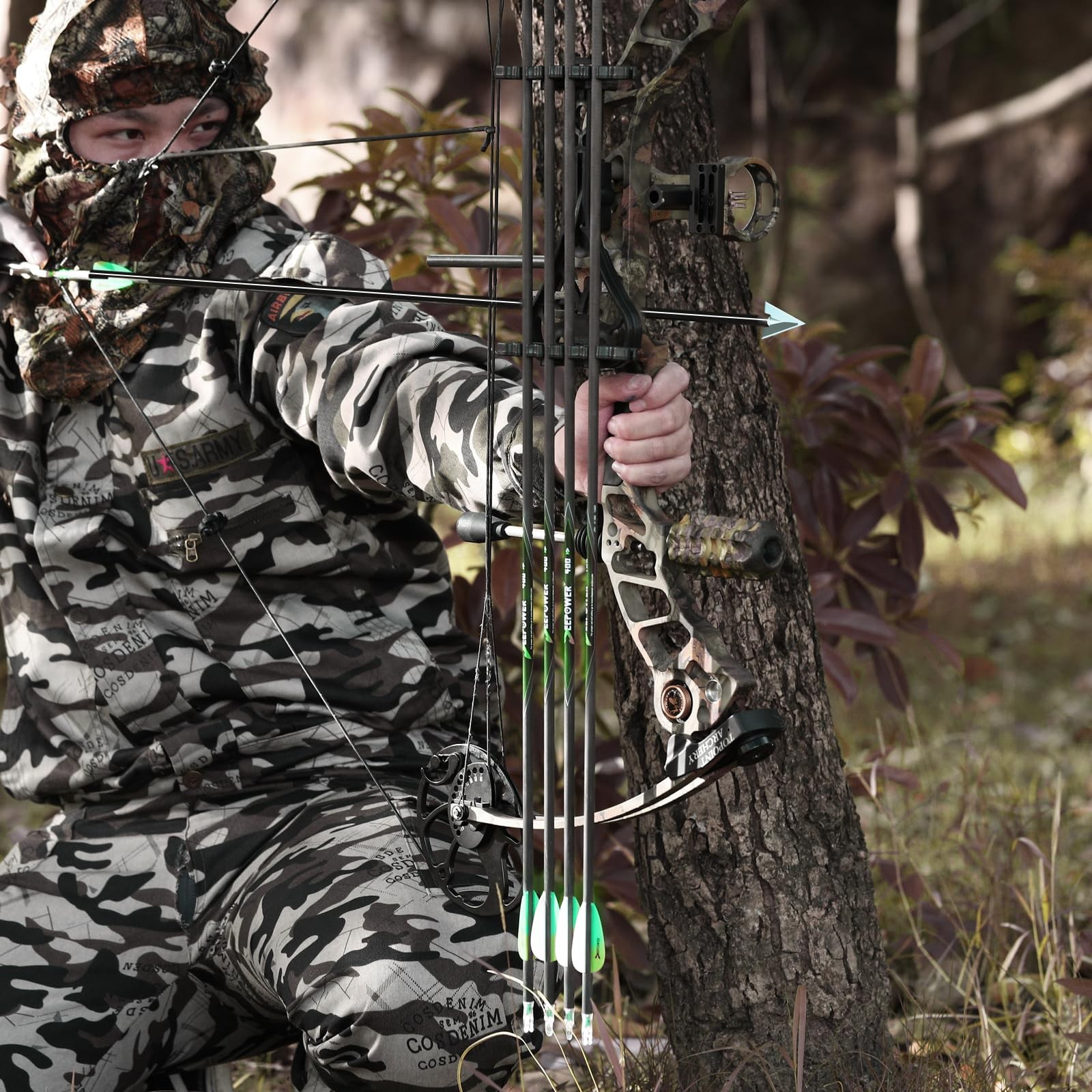DEEPOWER 31 inch 100% Carbon Arrows with Fixed Blade Broadhead and black