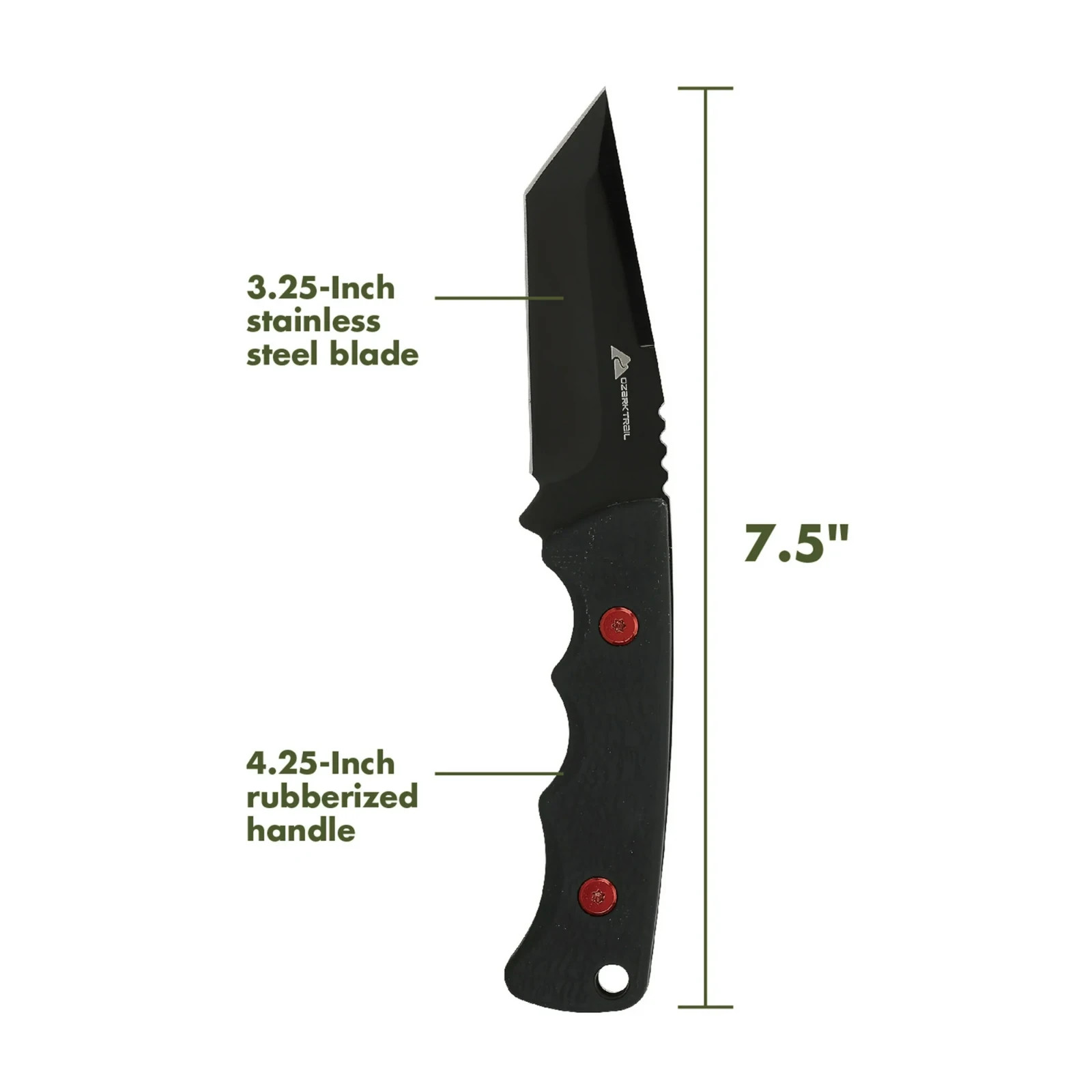 Ozark Trail Eagle Rock 7.5 inch Fixed Blade Black Tanto