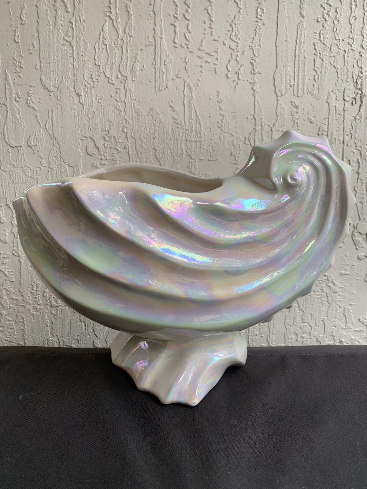 Vintage Ceramic Seashell Planter Vase Pearl White Opalescent Iridescent Pot