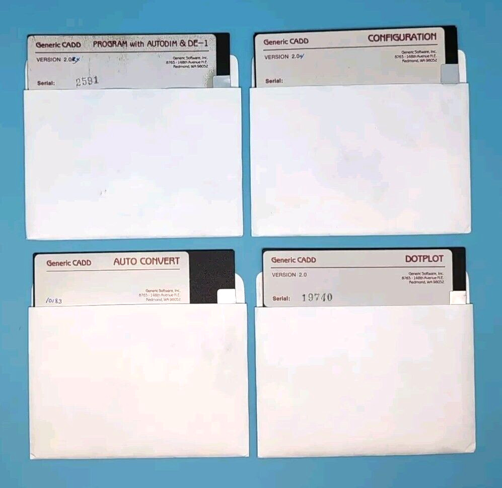 LOT OF 4: Vintage 5.25" Floppy Disk Generic CADD Version 2.x LOOK