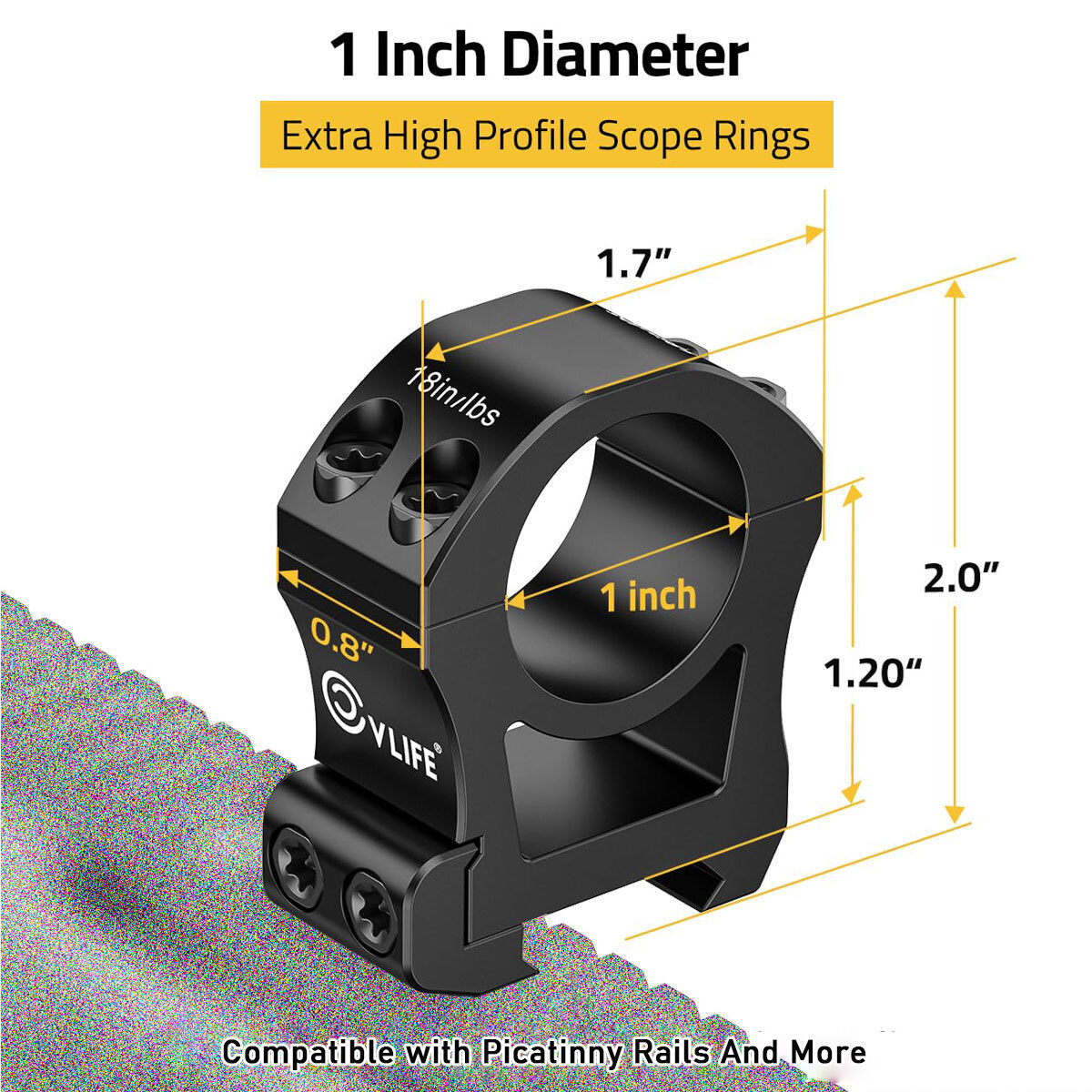 High Profile 1"/25.4MM Precision Scope Ring Mount Compatible with Picatinny Rail