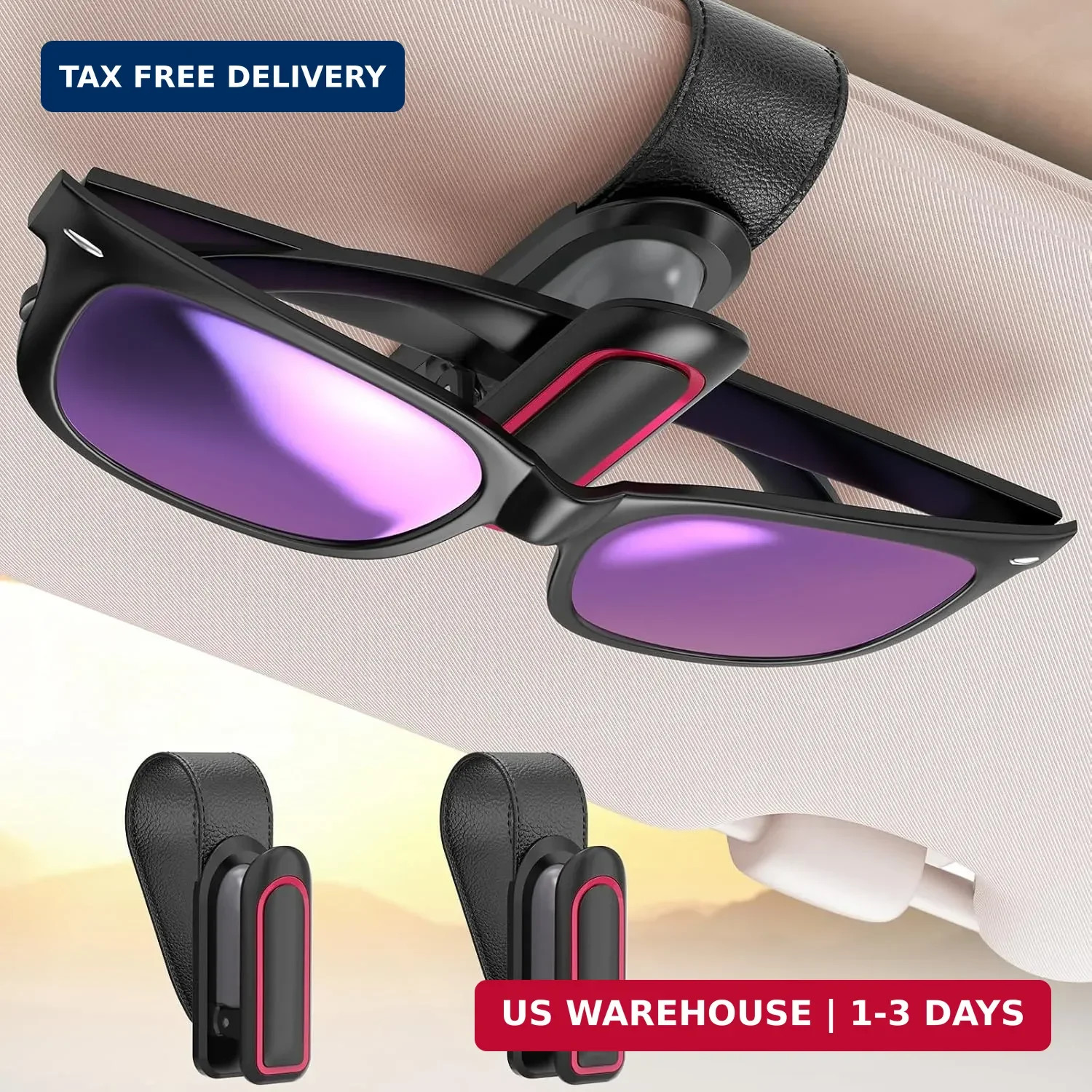 Veharvim Sunglass Holder for Car (2 Pack, One-Handed Operation, Gentle & Secure