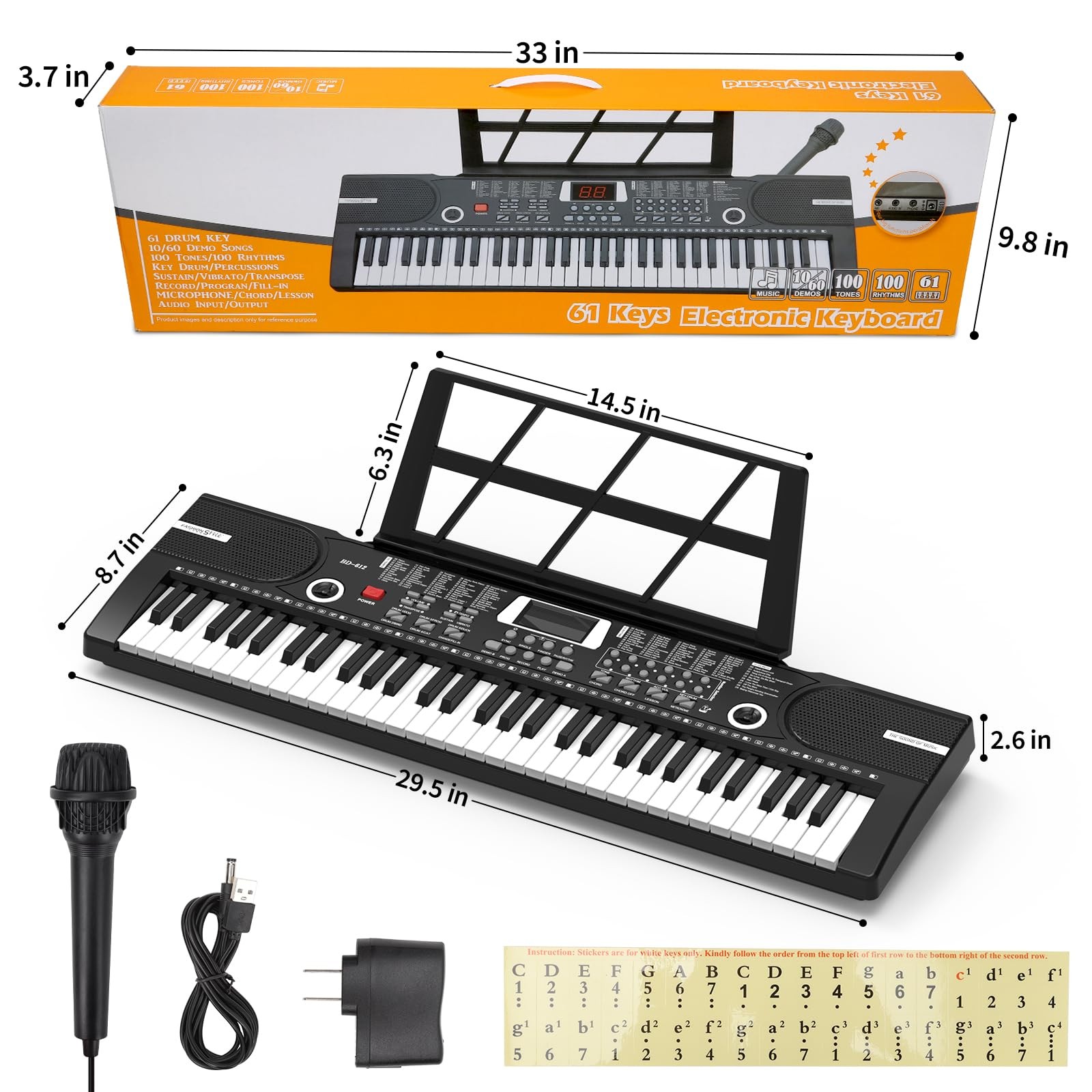 61 keys keyboard piano, Electronic Digital Piano with BuiltIn Speaker Microph...