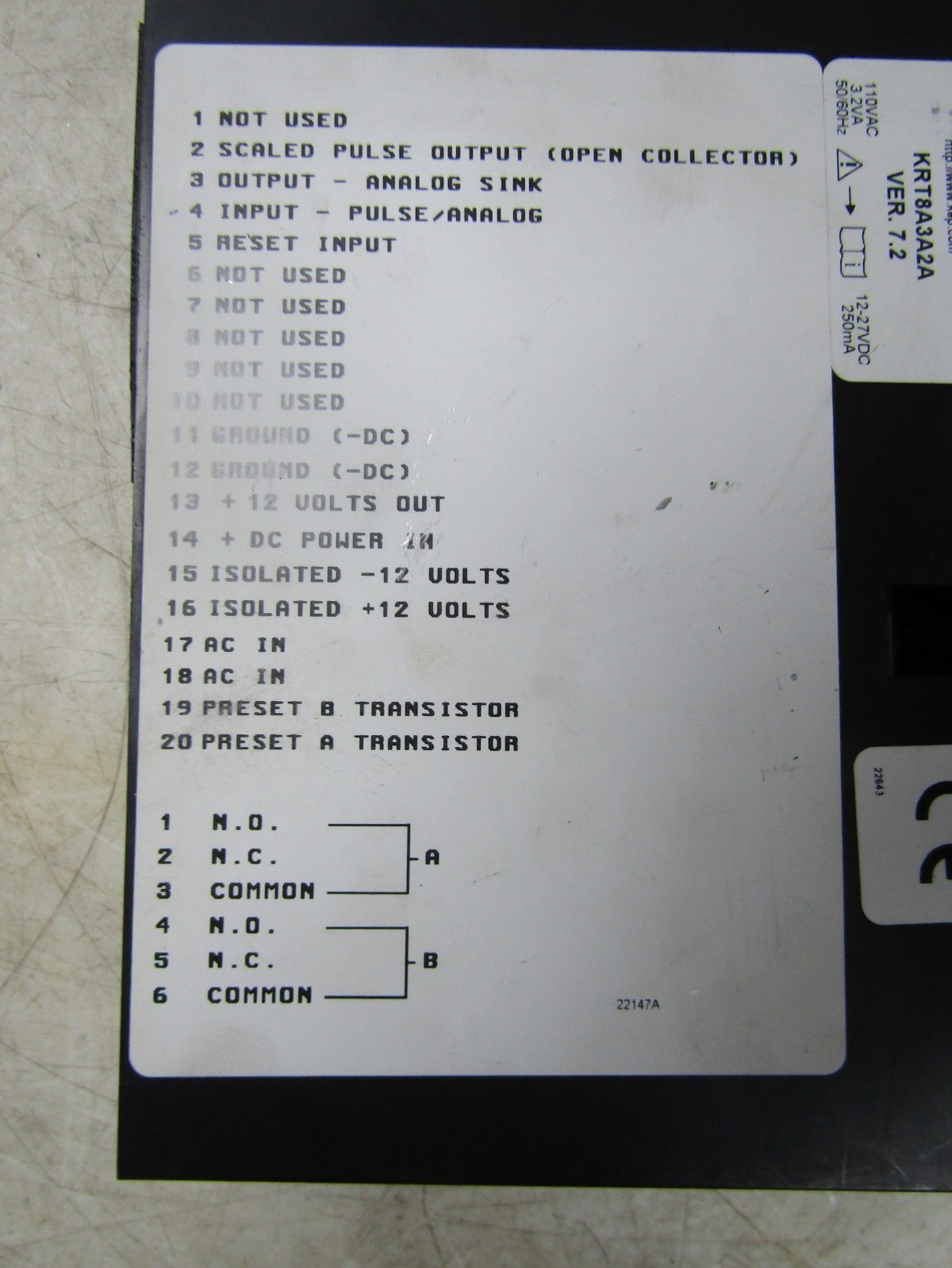 💥KEP KRT8A3A2A RATE/TOTALIZER ELECTRONIC COUNTER 110 VAC 12-27 VDC 3.2VA