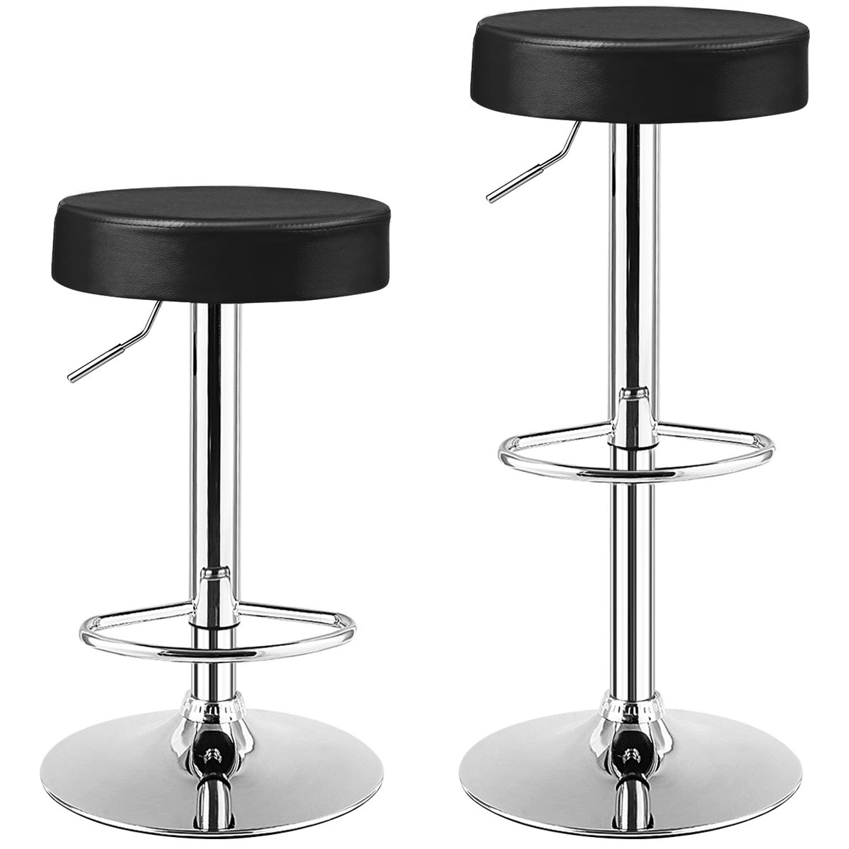 4PCS Round Bar Stool Set Adjustable Swivel Pub Chair U Leather w/ Footrest Black