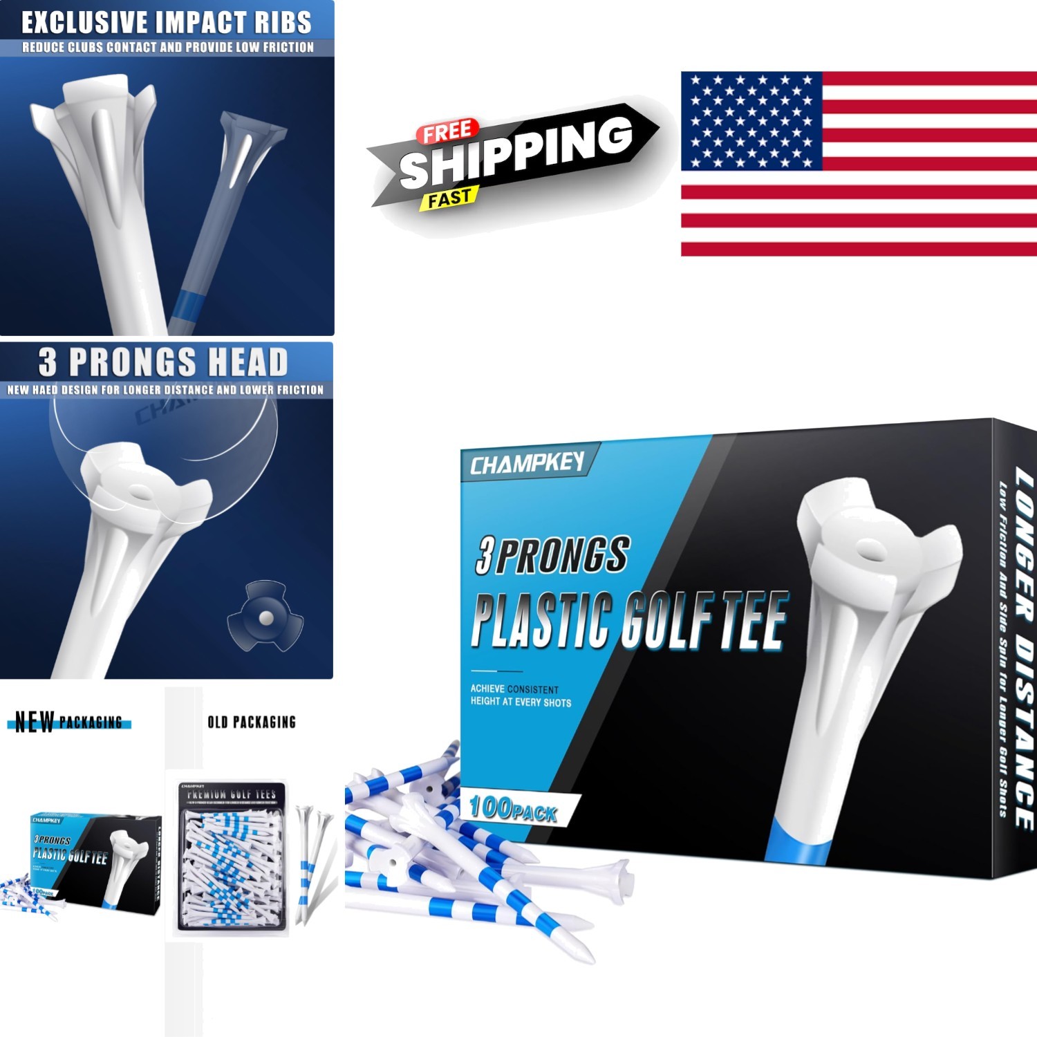 Long Lasting Golf Tees 3-1/4 Inch 100 Count Hybrid Material for All Players