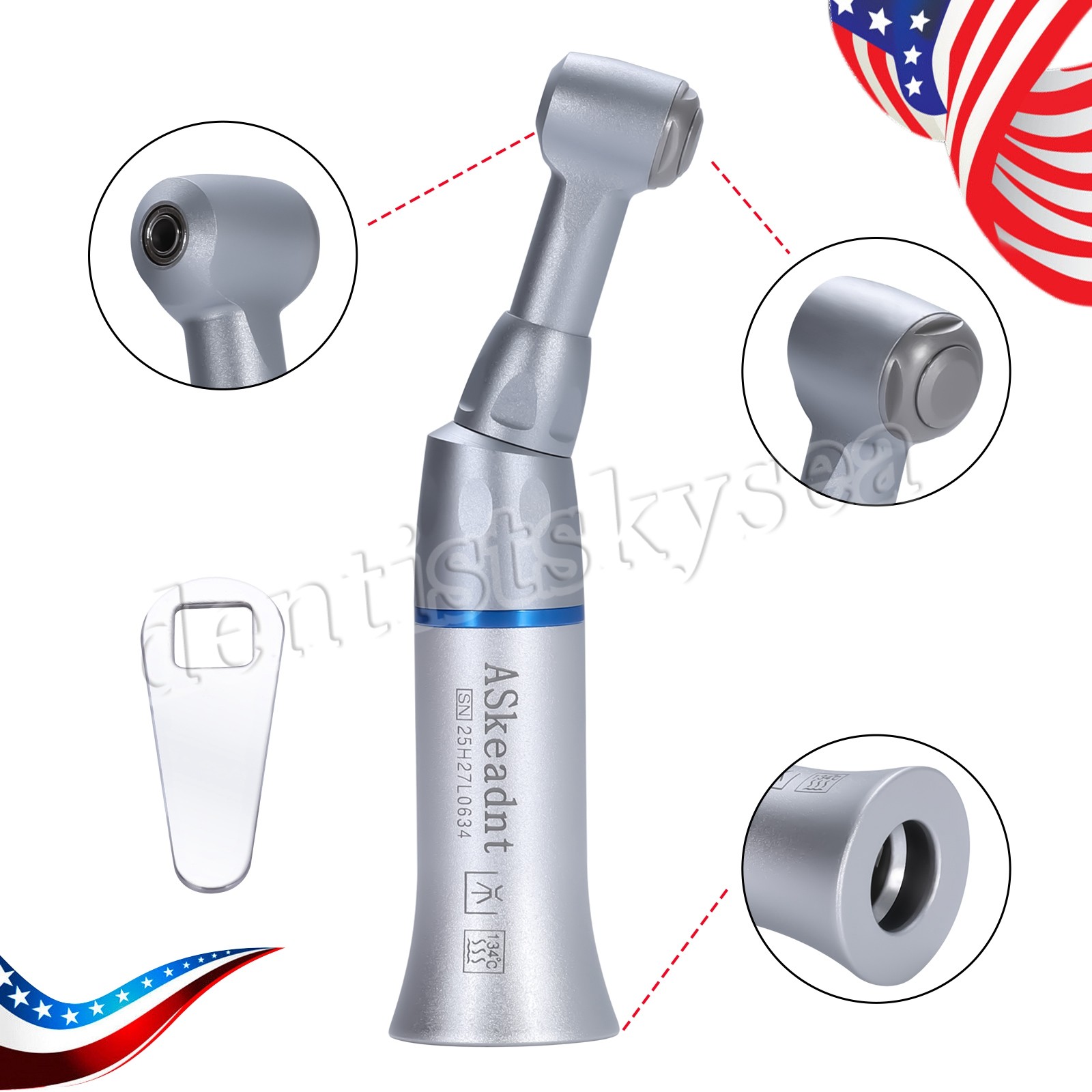 3Pcs Dental 1:1 Low Slow Speed Push Button Contra Angle Handpiece E-type AS
