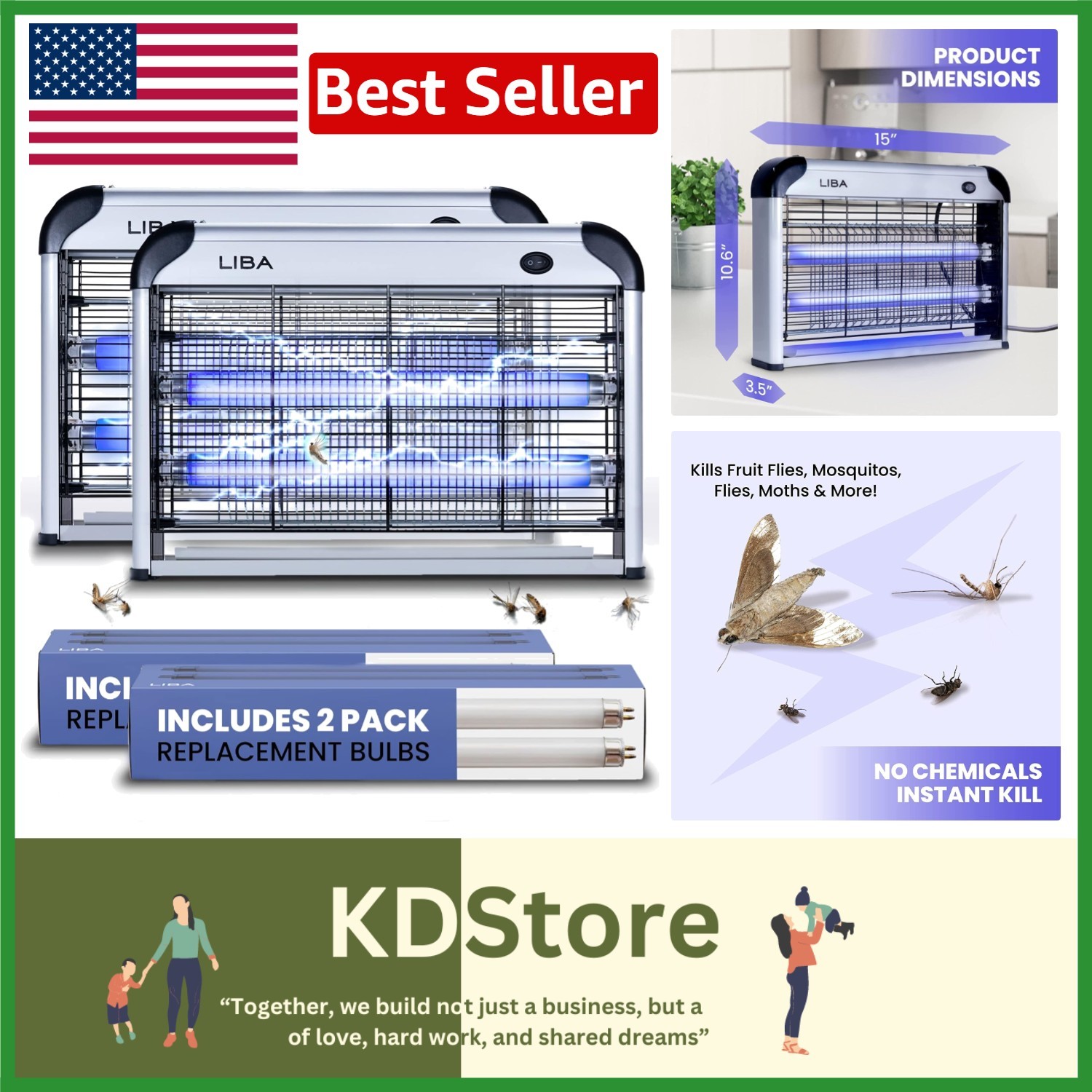 2-Pack Indoor Bug Zapper - Powerful 2800V Fly and Mosquito Killer, Chemical-Free