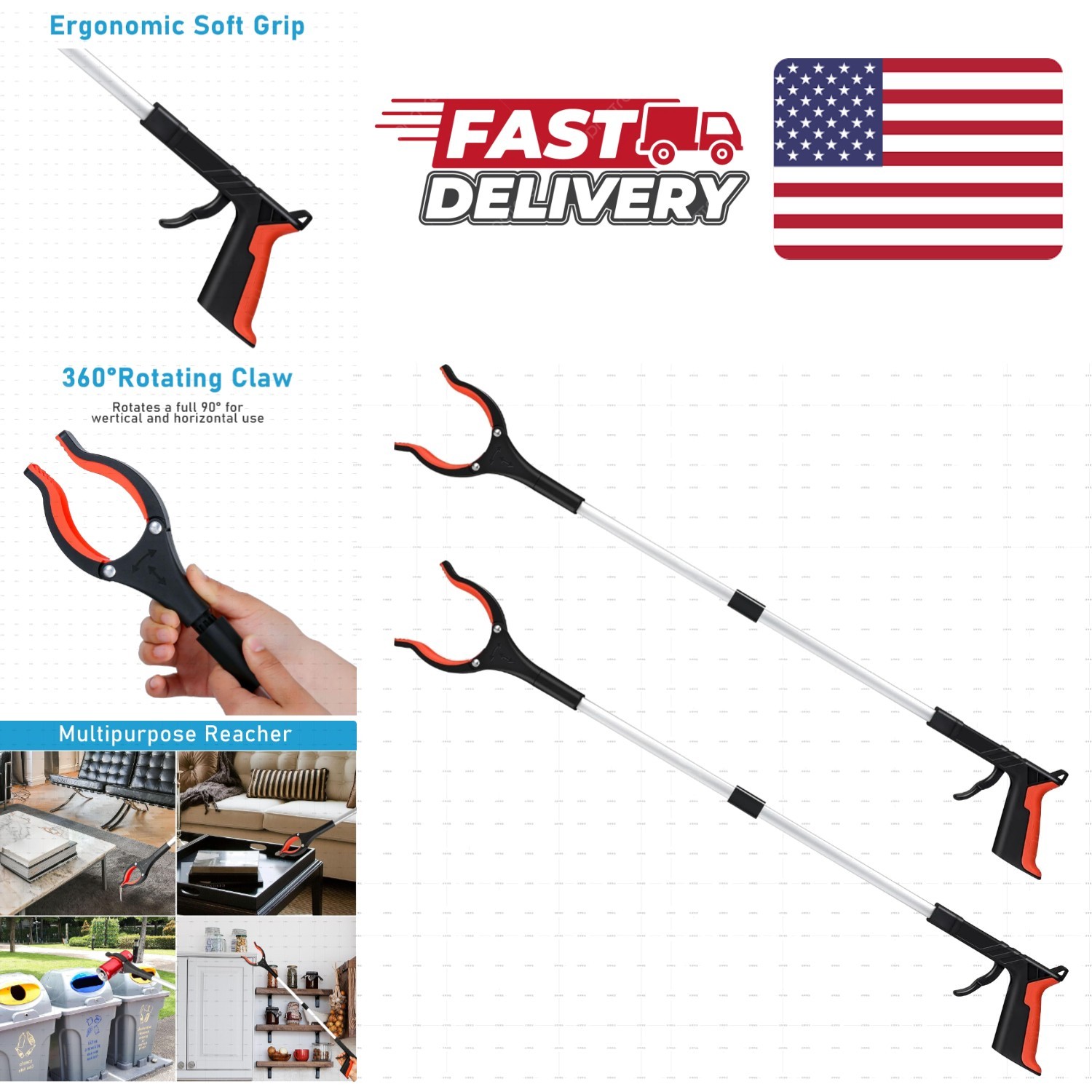 32 Inch Foldable Grabber Reacher Tool Lightweight Arm Extension for Mobility Aid