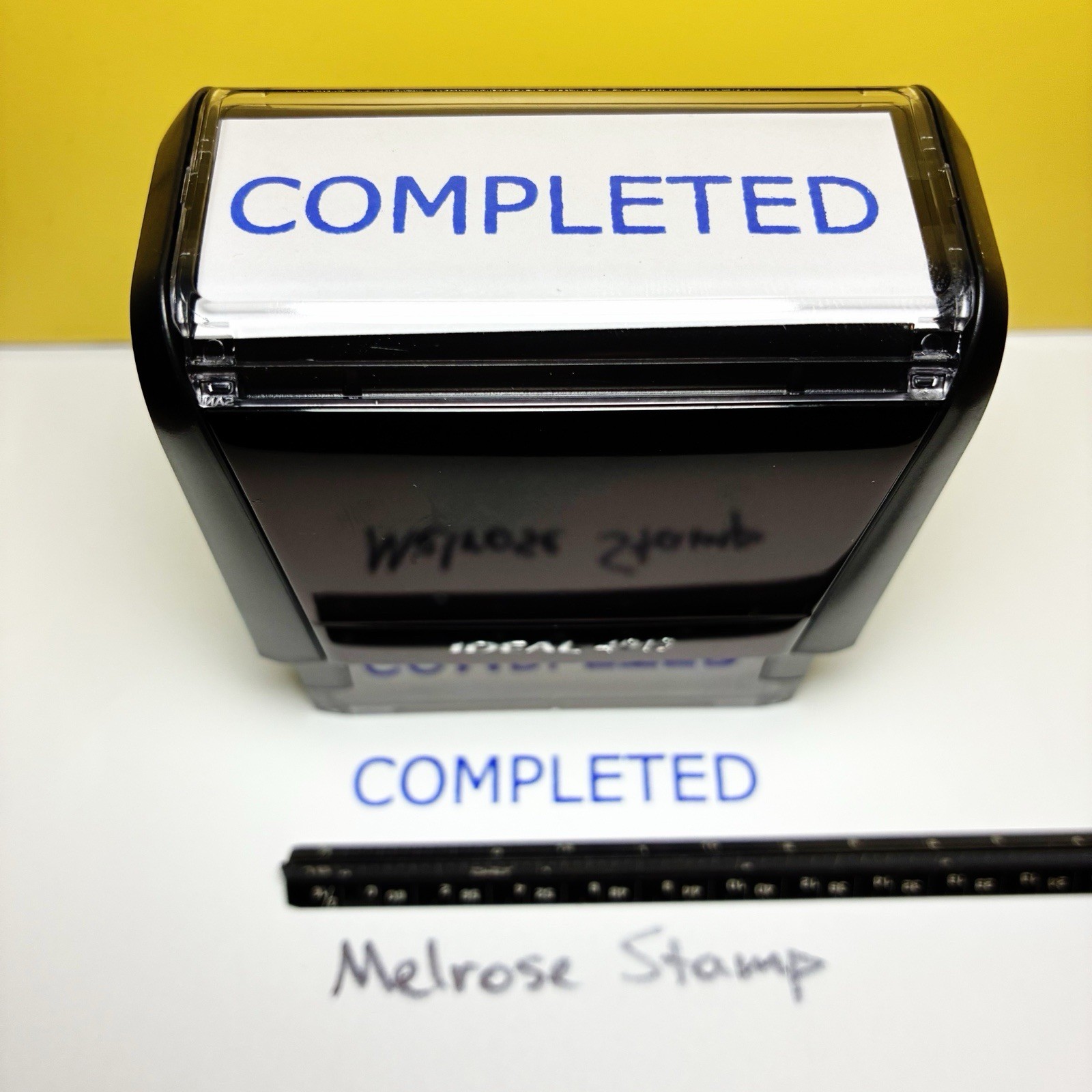 Completed Self Inking Rubber Stamp Blue Ink Ideal 4913