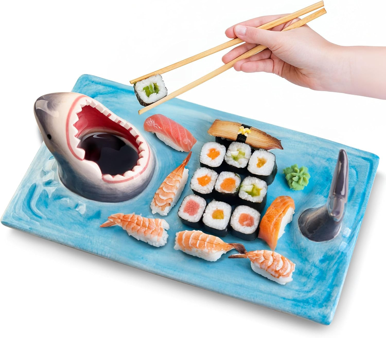 Light Blue Ceramic Shark Plate, Shark Sushi Plates, Funny Handmade Kitchen Salad
