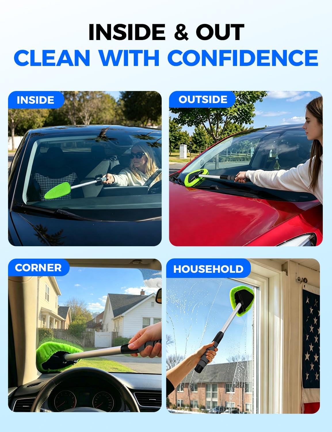 Interior Windshield Cleaner Tool – Car Interior Window Cleaning Kit With