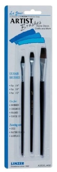 Linzer 1/4, 3/8, and 1/2 in. W Flat Artist Paint Brush Set A353